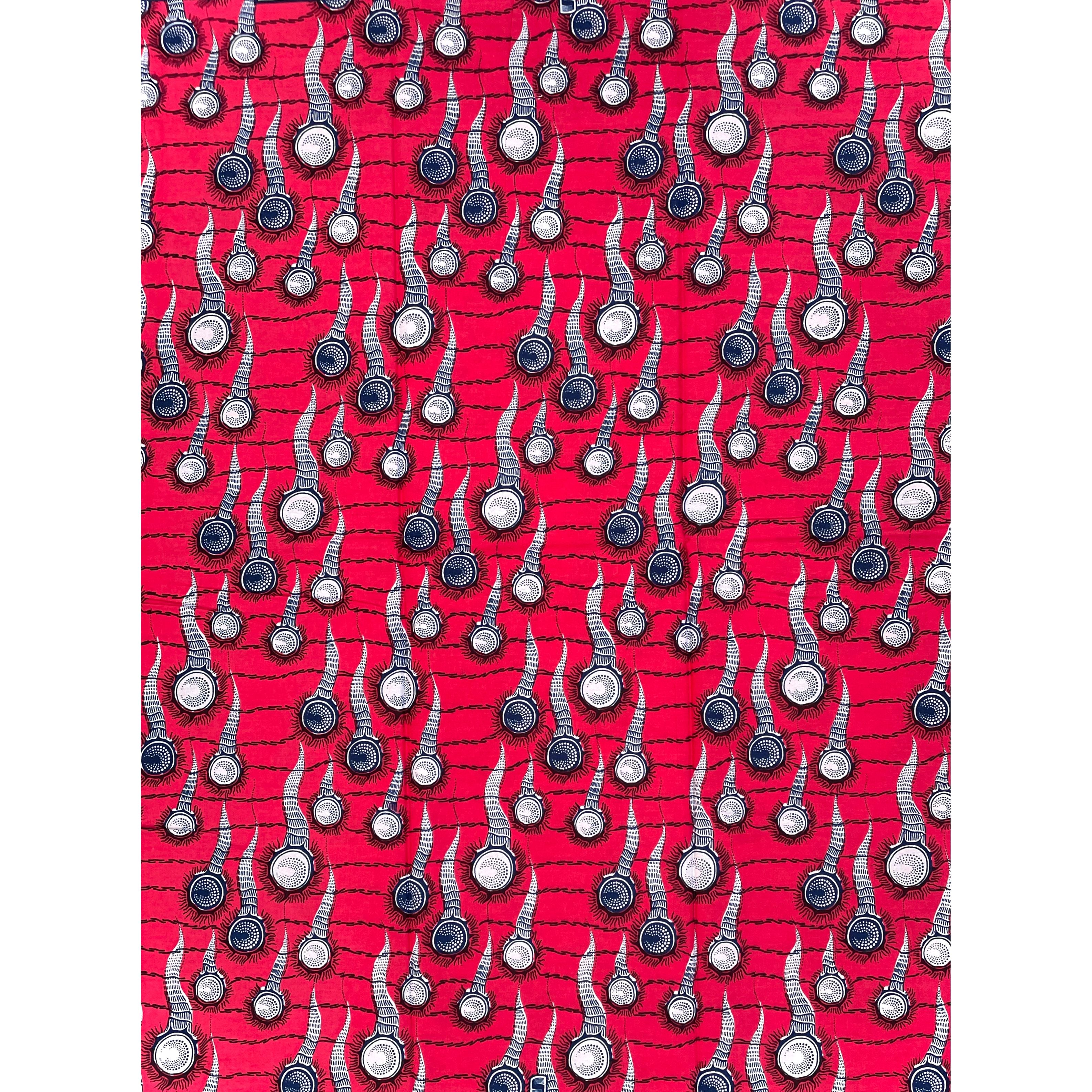 Tissu Pagne Africain - 6 Yards 100% Coton - SUPREME WAX - ROSE / BLEU