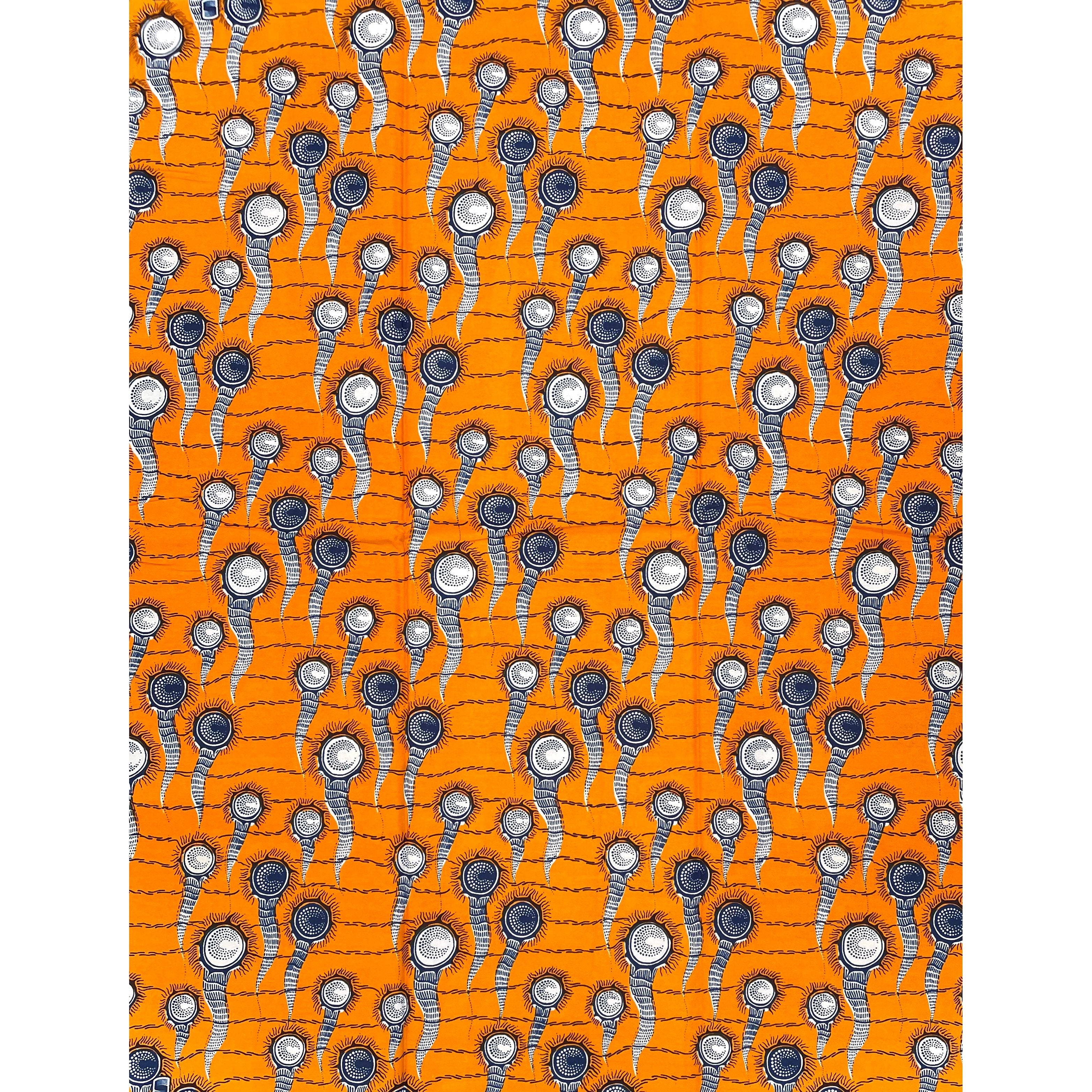Tissu Pagne Africain - 6 Yards 100% Coton - SUPREME WAX - ORANGE / BLEU