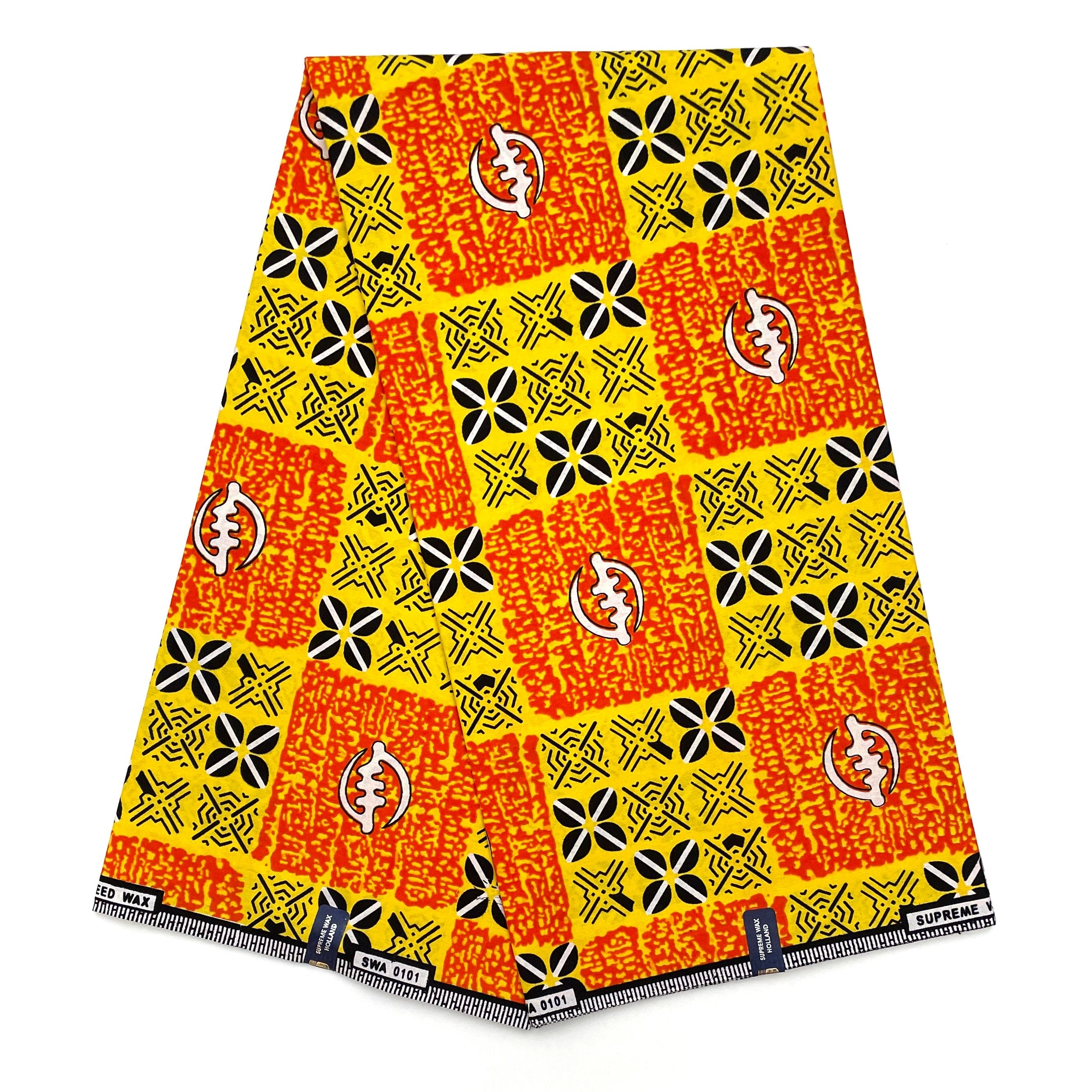 Tissu Pagne Africain - 6 Yards 100% Coton - SUPREME WAX - JAUNE / ORANGE