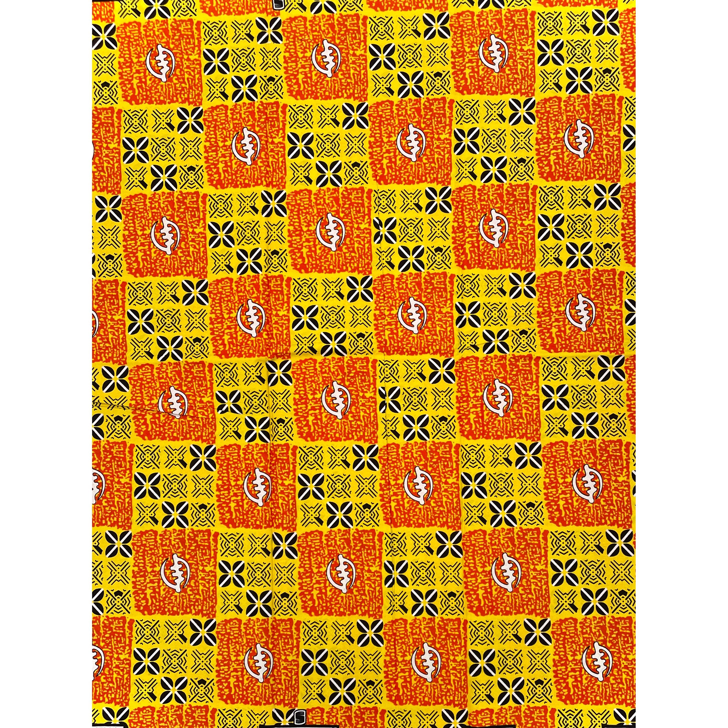 Tissu Pagne Africain - 6 Yards 100% Coton - SUPREME WAX - JAUNE / ORANGE