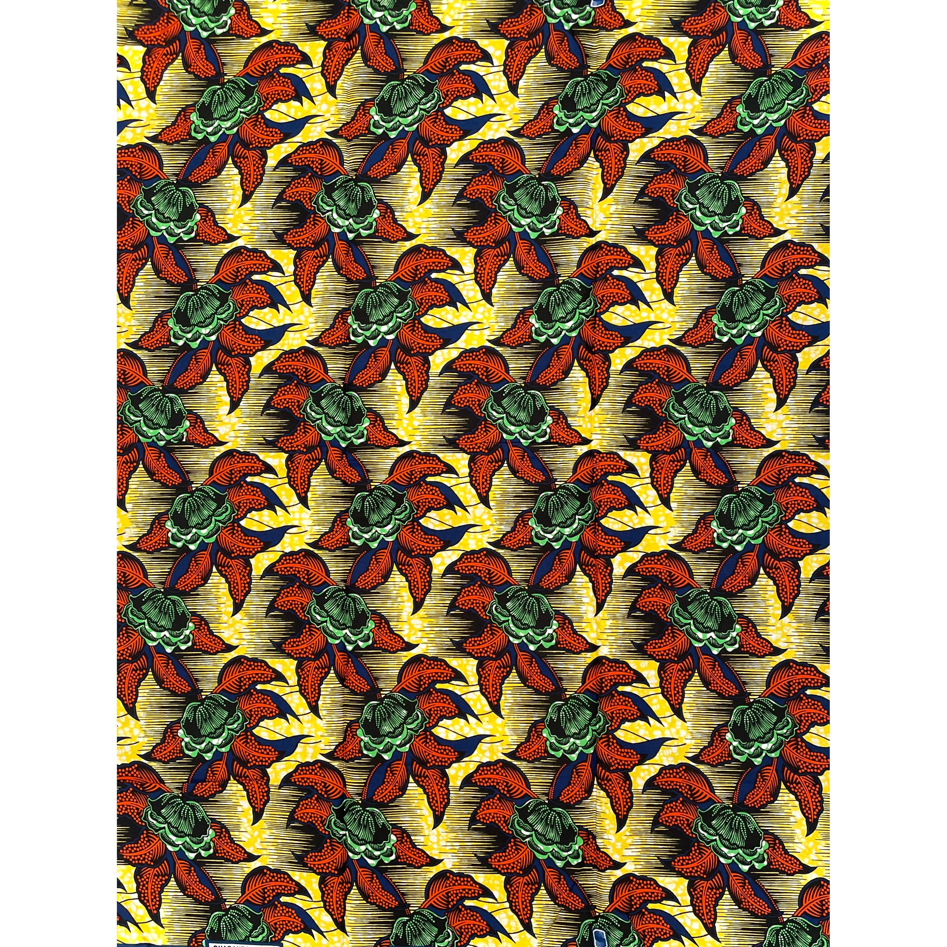 Tissu Pagne Africain - 6 Yards 100% Coton - SUPREME WAX - JAUNE / ORANGE