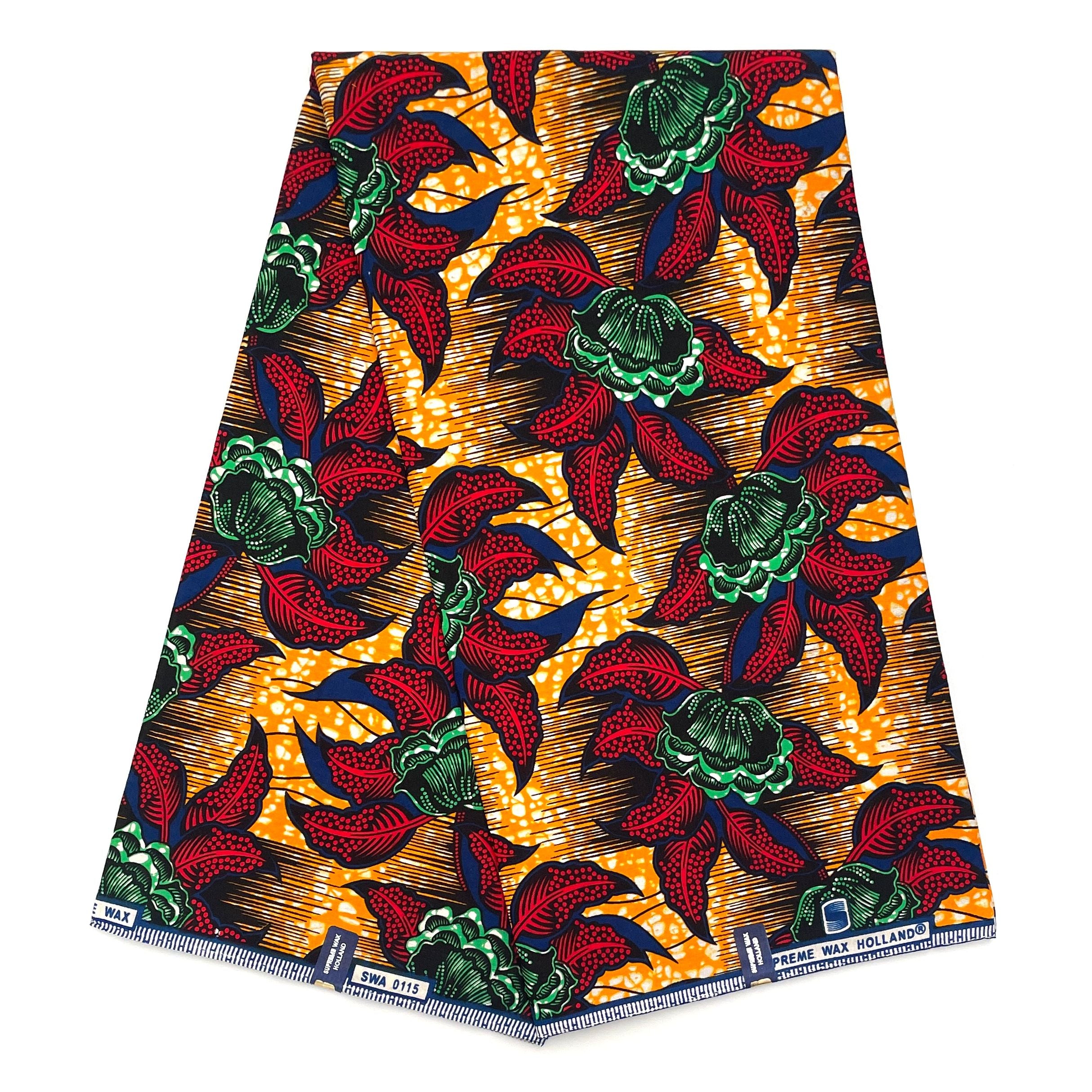Tissu Pagne Africain - 6 Yards 100% Coton - SUPREME WAX - ROUGE / ORANGE