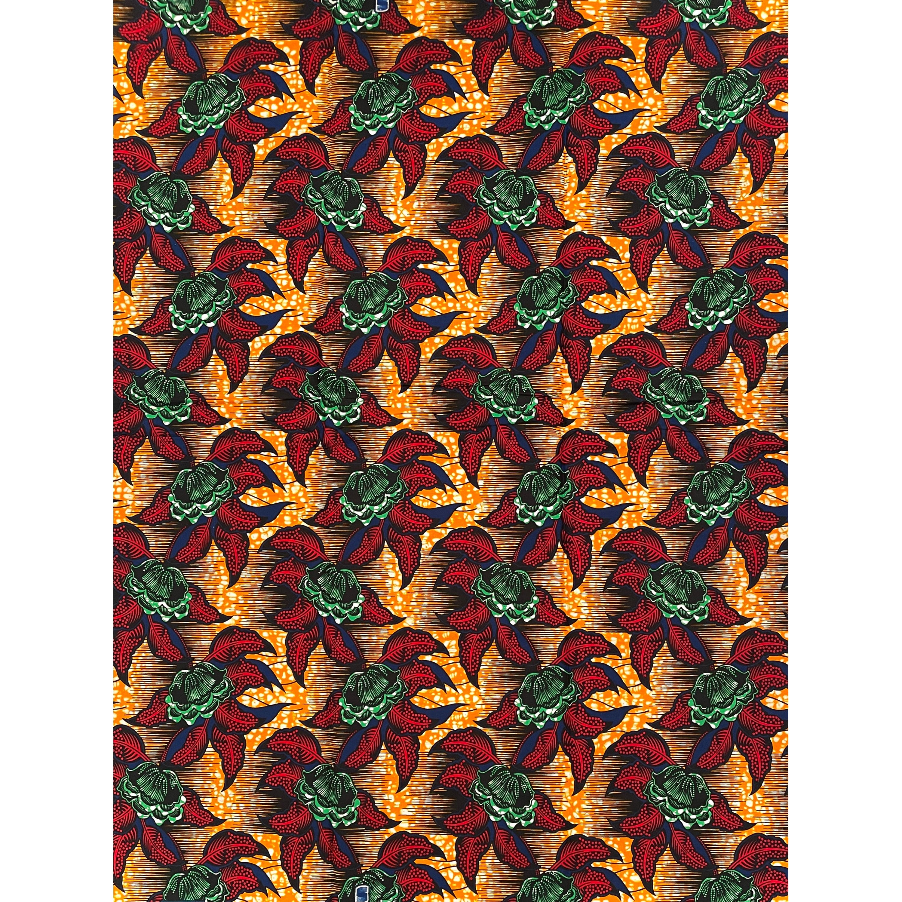 Tissu Pagne Africain - 6 Yards 100% Coton - SUPREME WAX - ROUGE / ORANGE