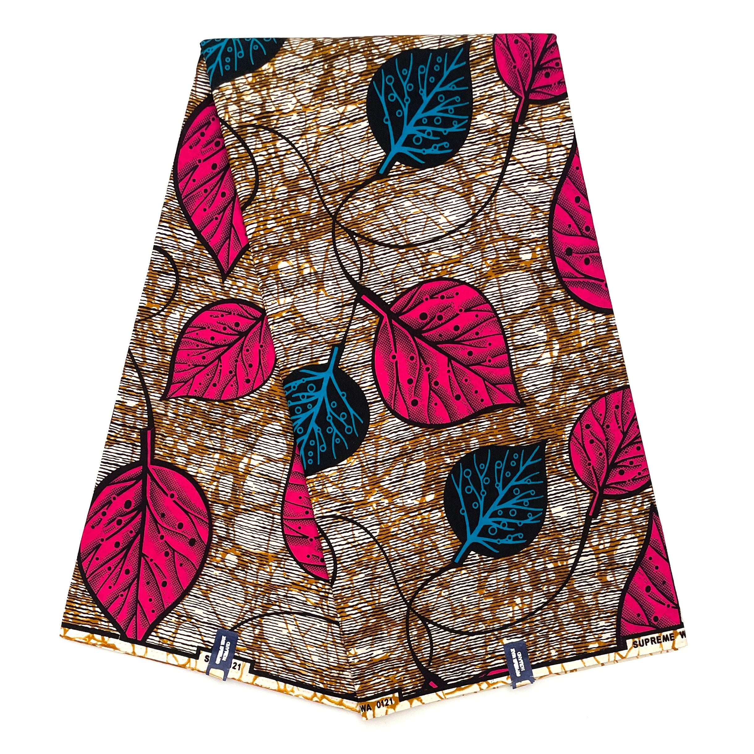 Tissu Pagne Africain - 6 Yards 100% Coton - SUPREME WAX - ROSE / BLEU