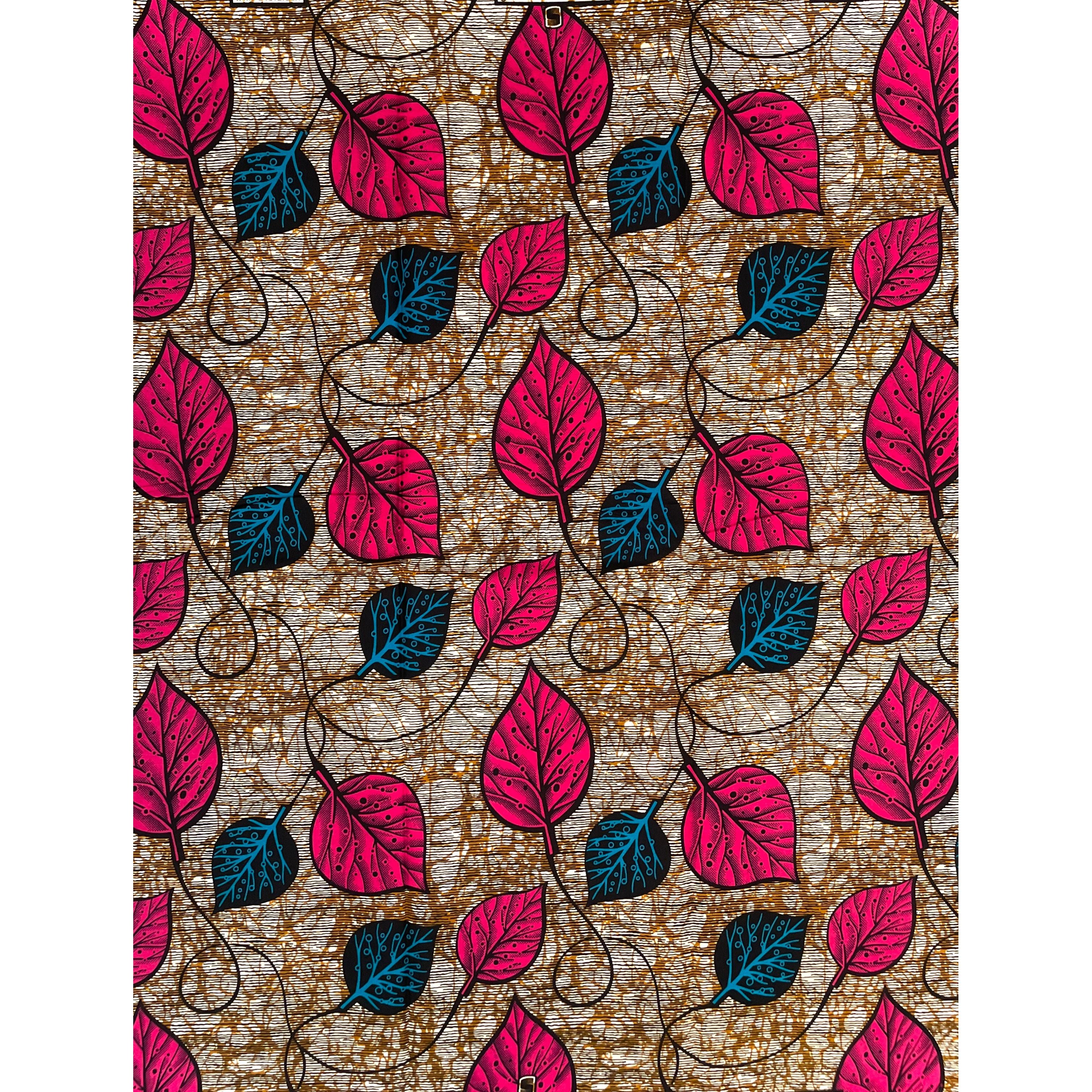 Tissu Pagne Africain - 6 Yards 100% Coton - SUPREME WAX - ROSE / BLEU