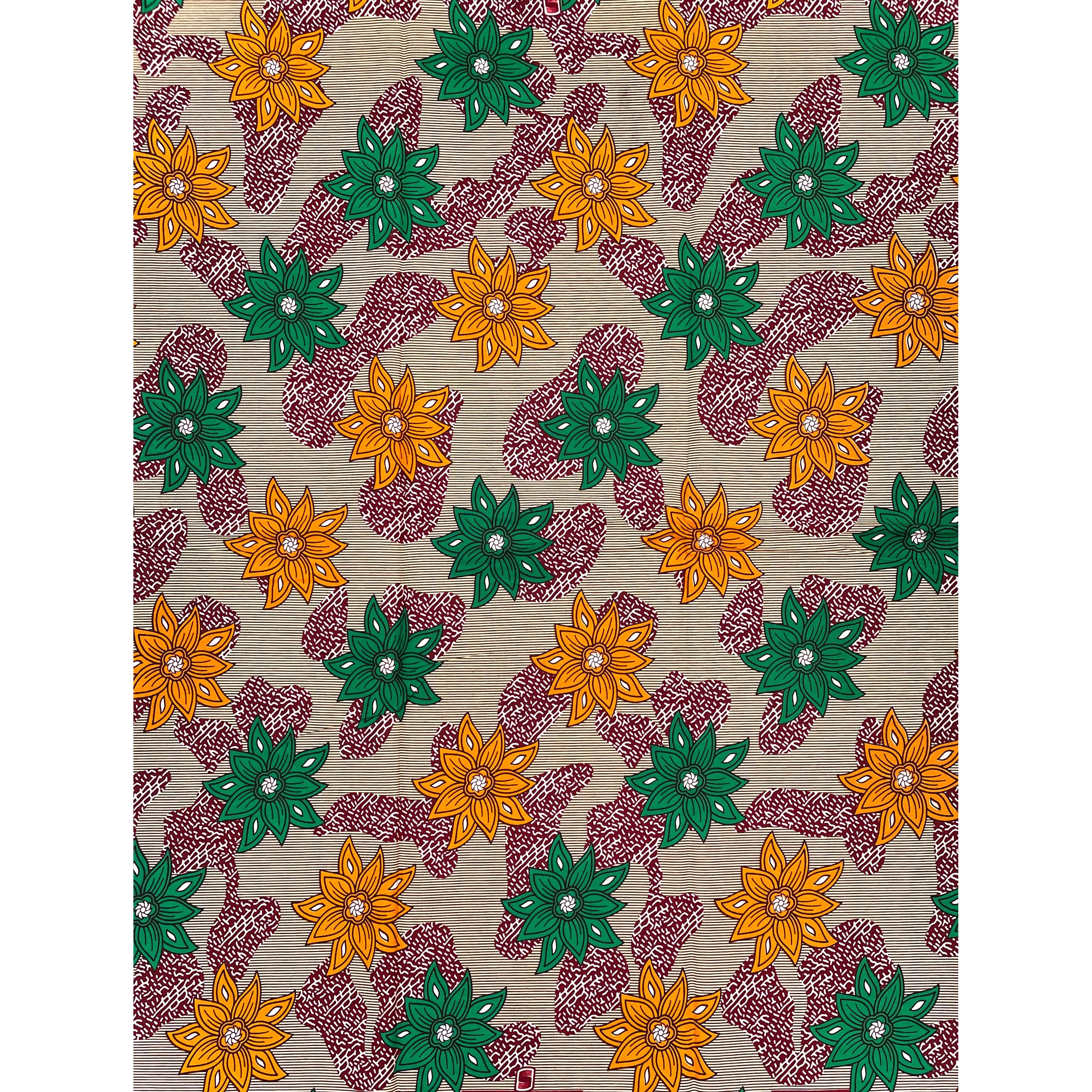 Tissu Pagne Africain - 6 Yards 100% Coton - SUPREME WAX - VERT / ORANGE