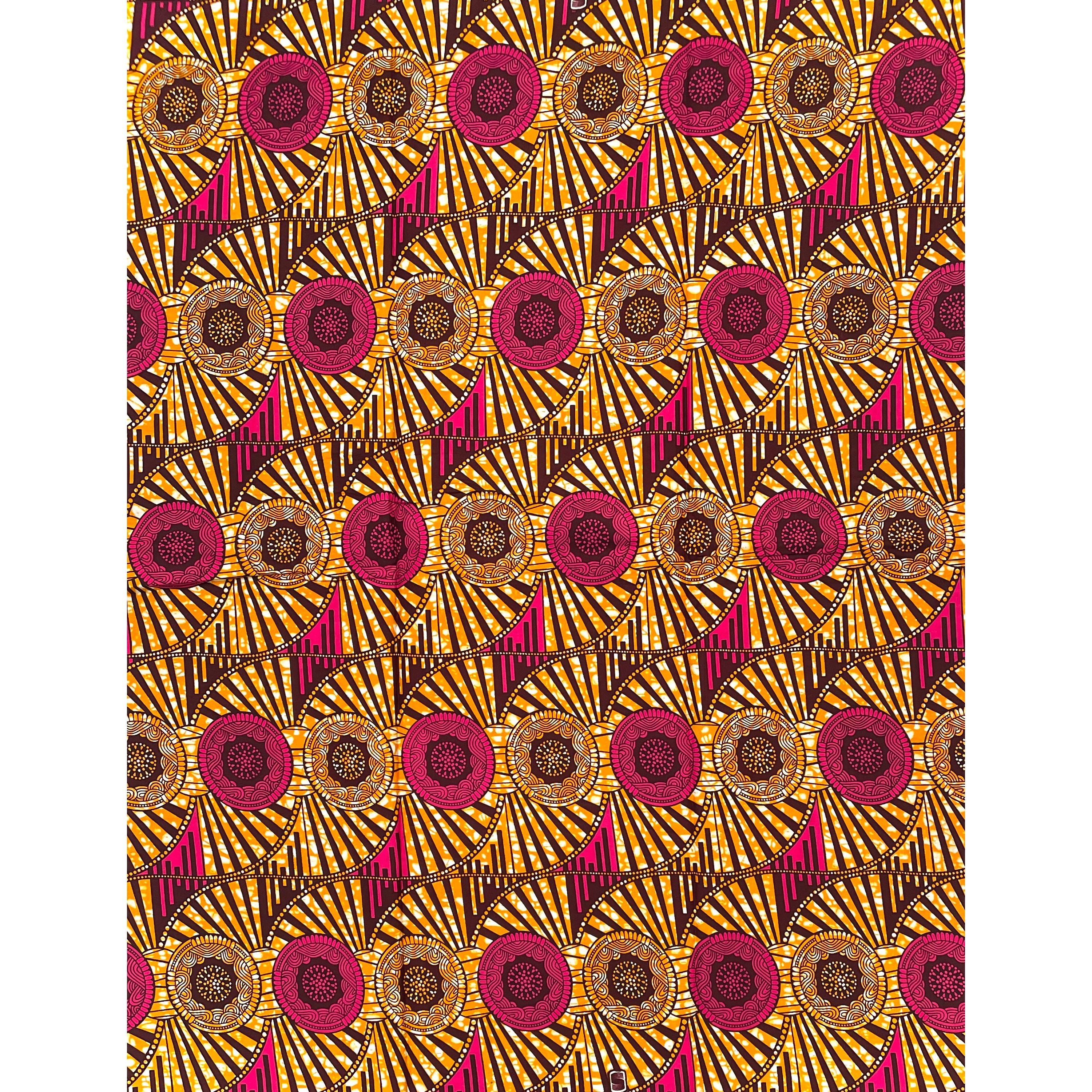 Tissu Pagne Africain - 6 Yards 100% Coton - SUPREME WAX - ORANGE / ROSE