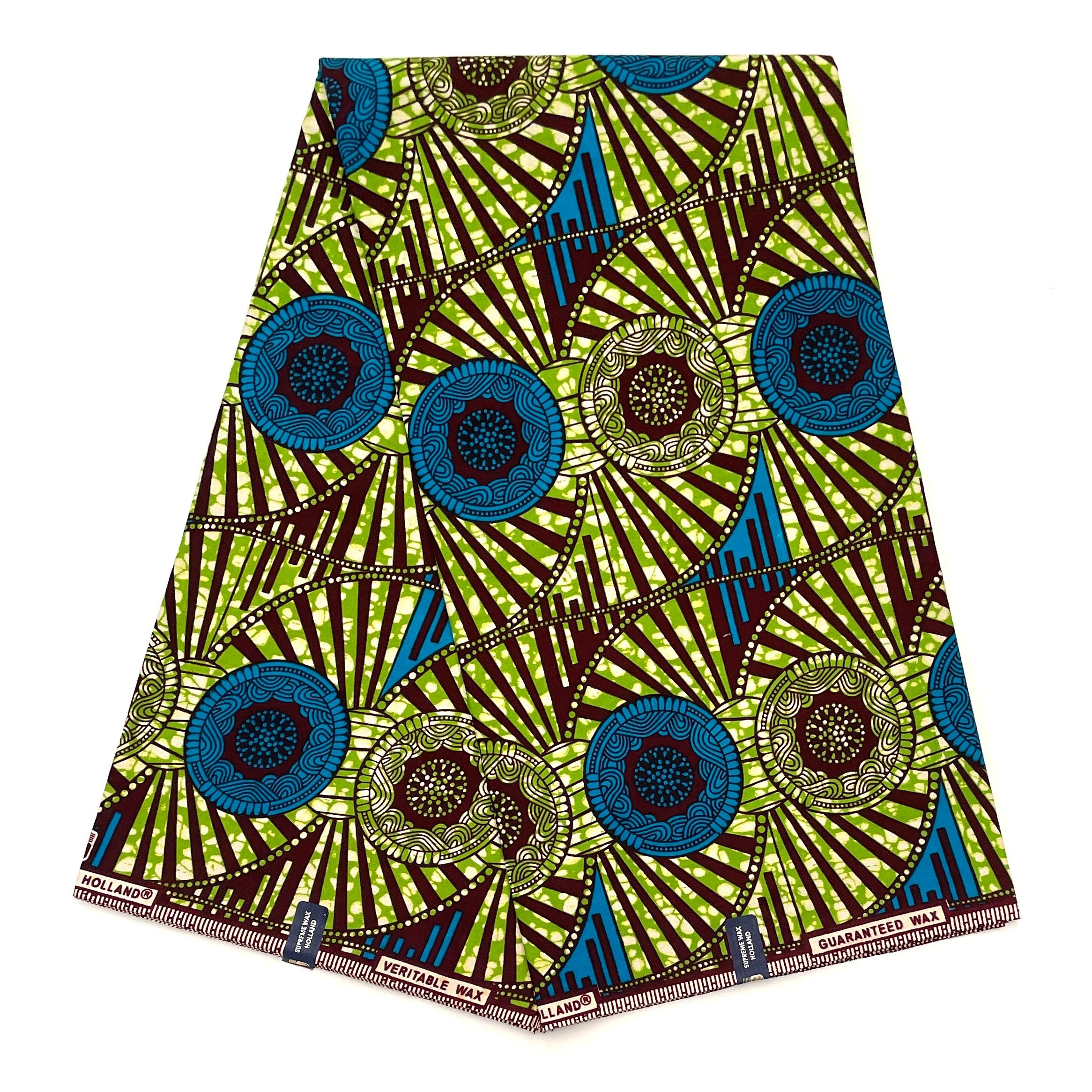 Tissu Pagne Africain - 6 Yards 100% Coton - SUPREME WAX - VERT / BLEU