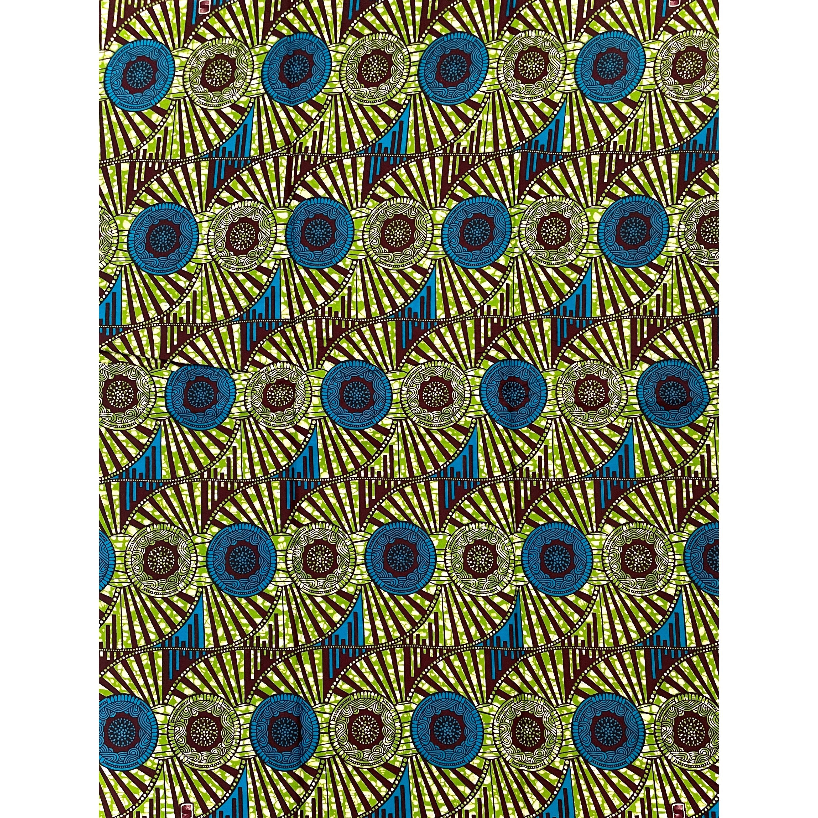 Tissu Pagne Africain - 6 Yards 100% Coton - SUPREME WAX - VERT / BLEU
