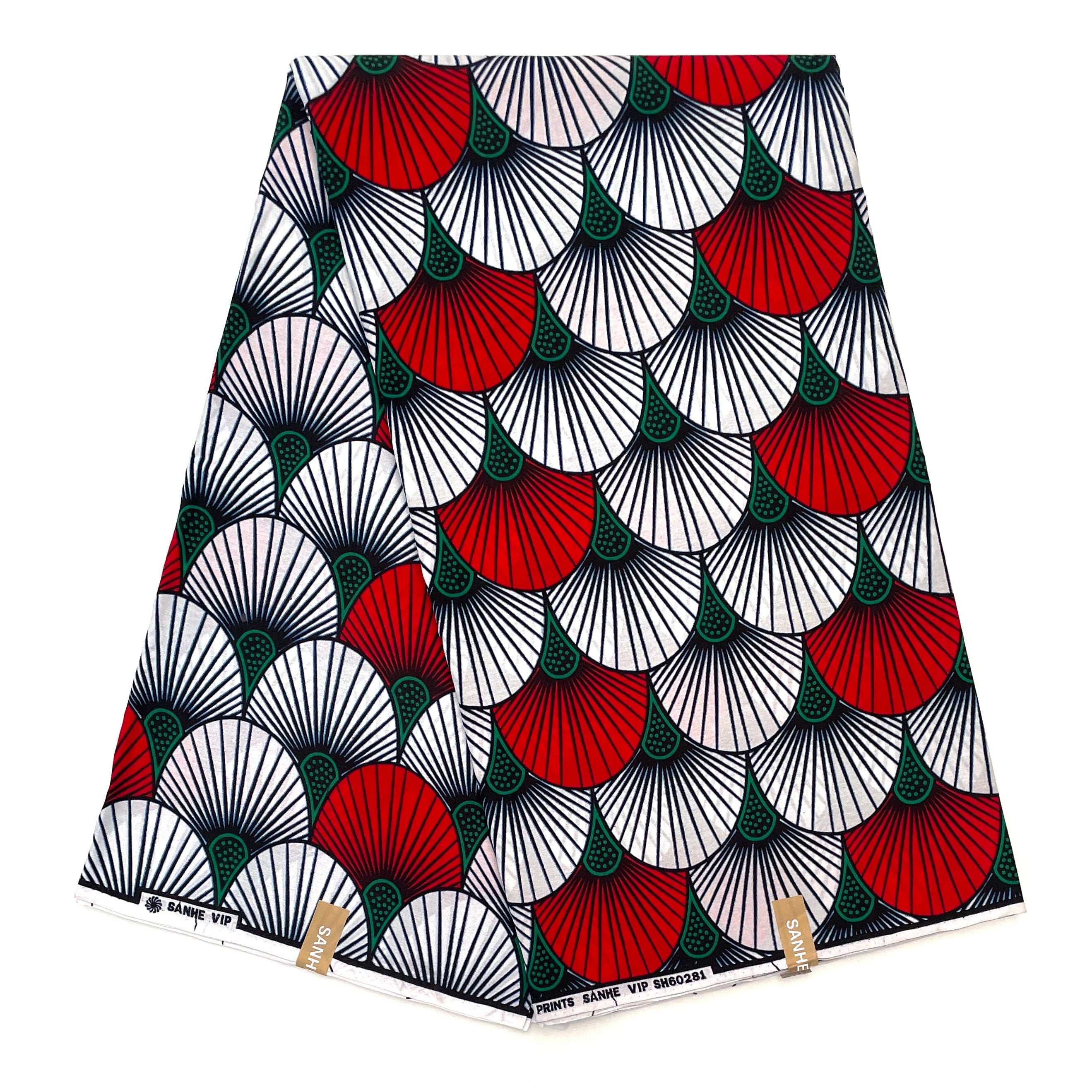 Wax Pagne Africain - Tissu 100% Coton - BLANC / ROUGE