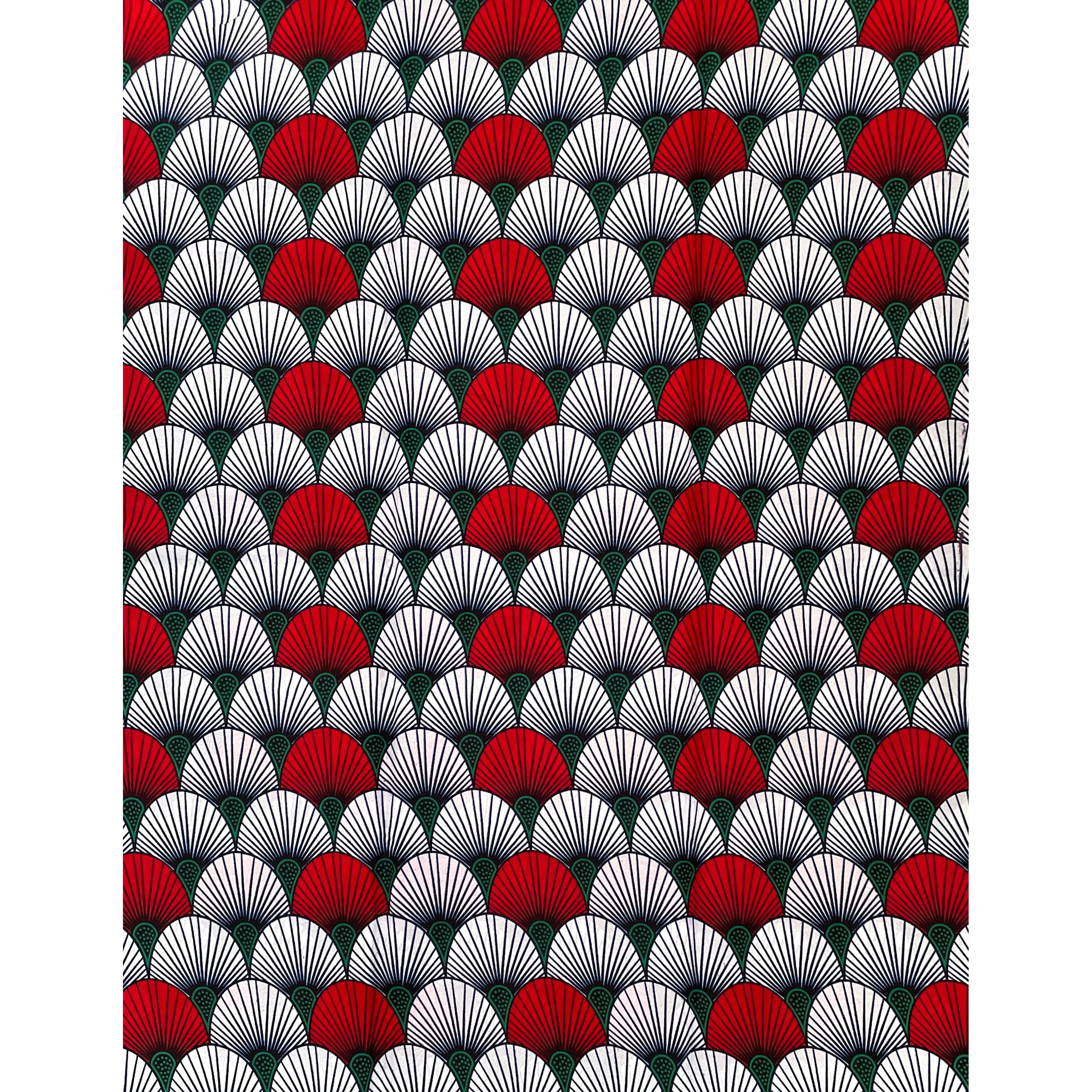 Wax Pagne Africain - Tissu 100% Coton - BLANC / ROUGE