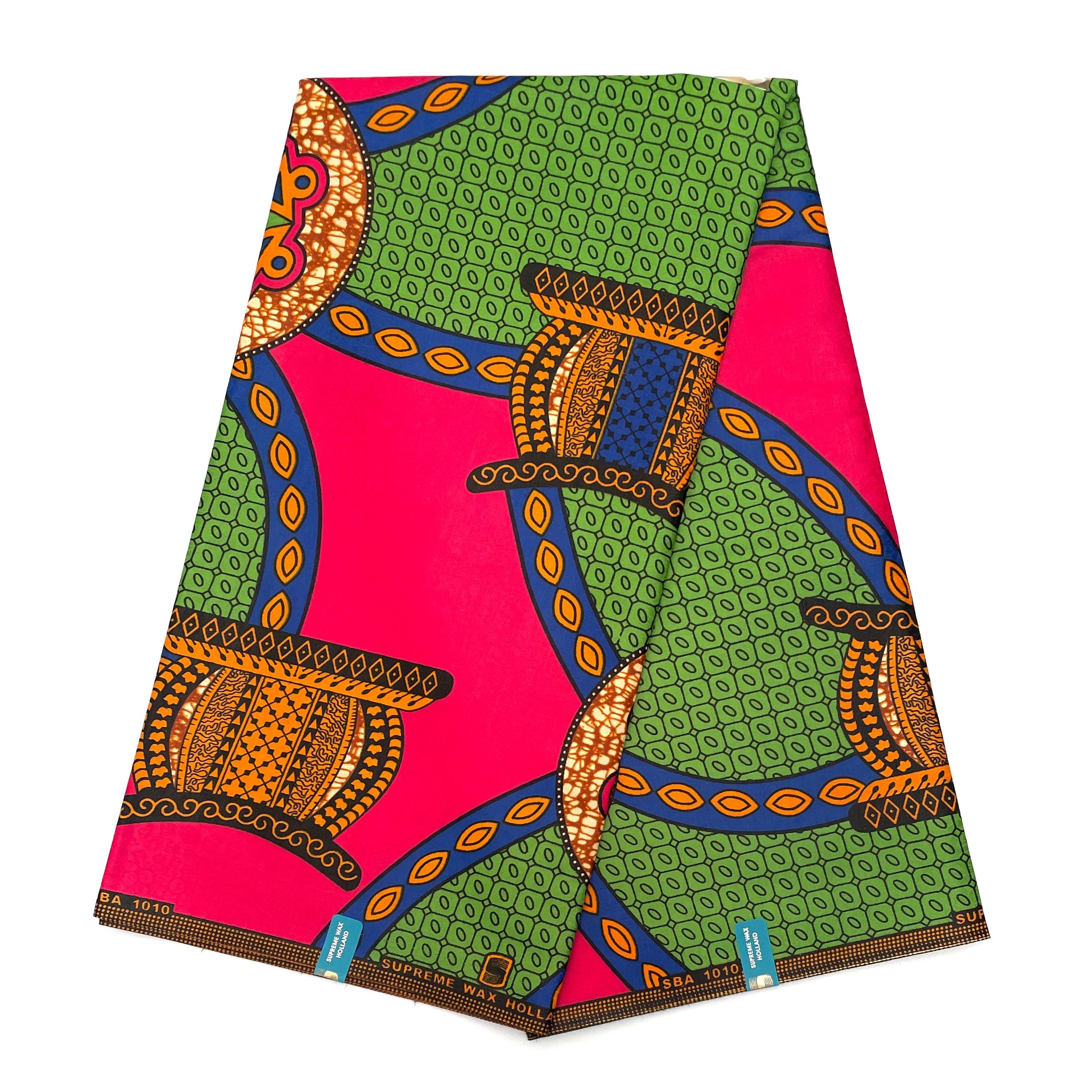 Supreme Bazin Wax Pagne Africain - Tissu 6 Yards Coton - ROSE / VERT