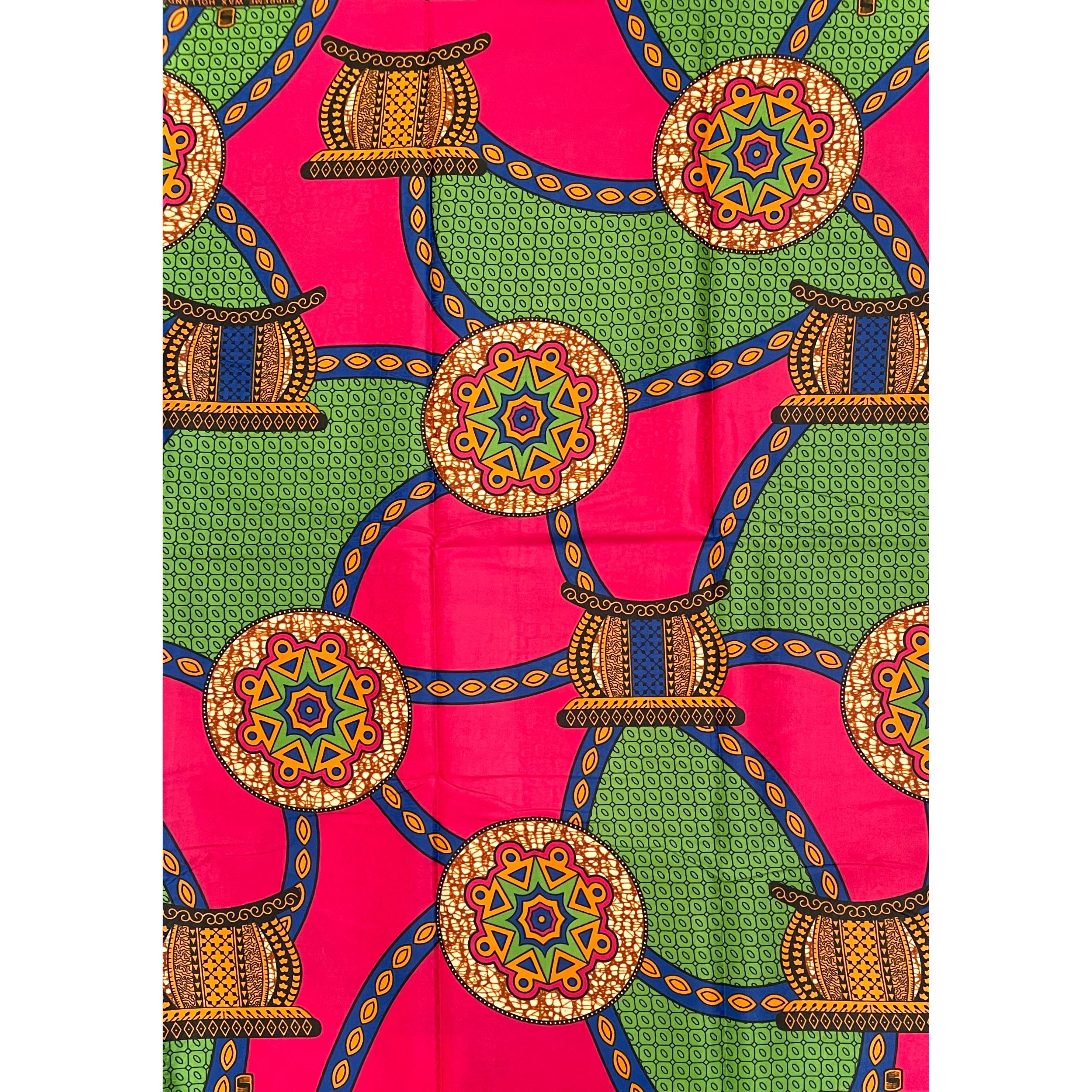 Supreme Bazin Wax Pagne Africain - Tissu 6 Yards Coton - ROSE / VERT