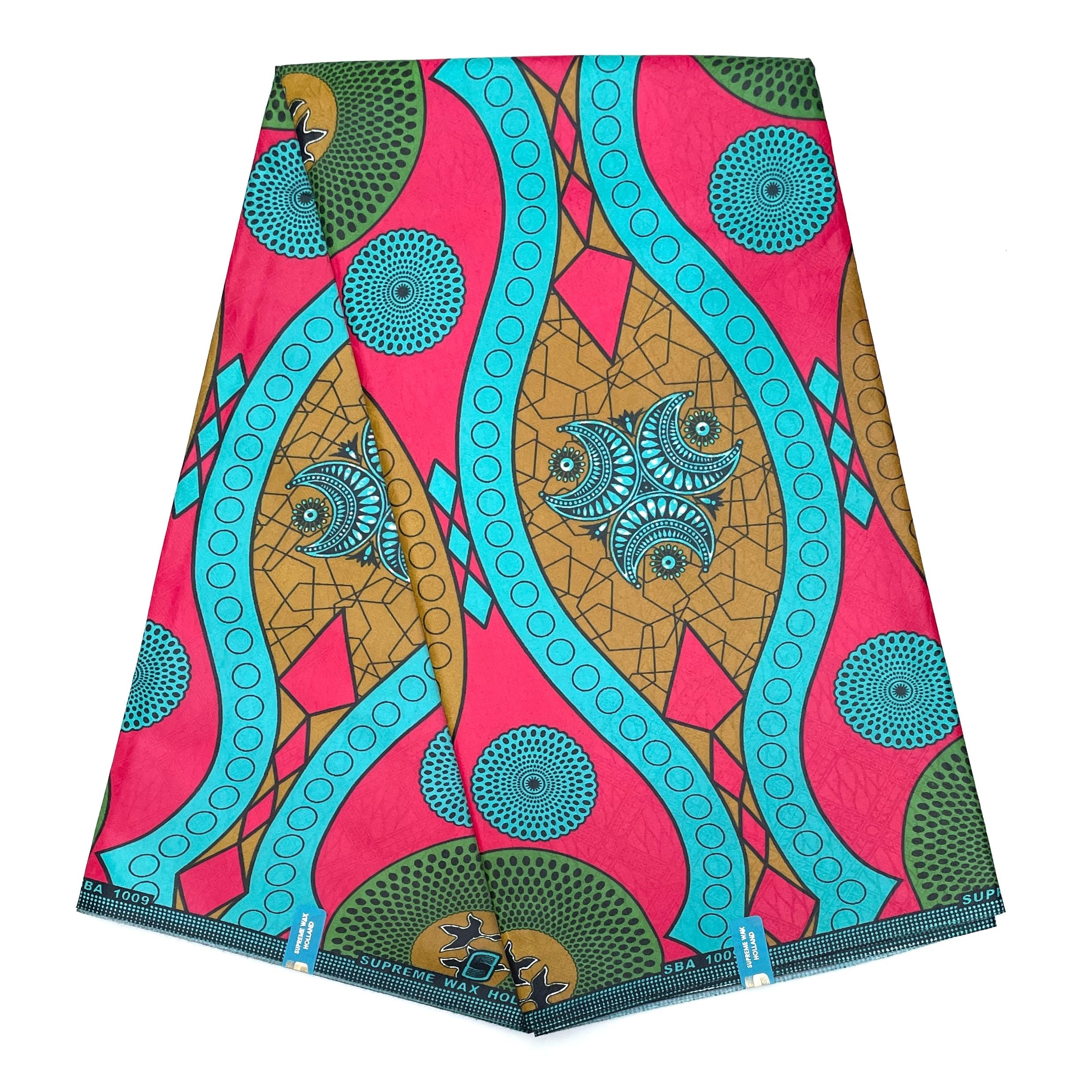 Supreme Bazin Wax Pagne Africain - Tissu 6 Yards Coton - ROSE / TURQUOISE