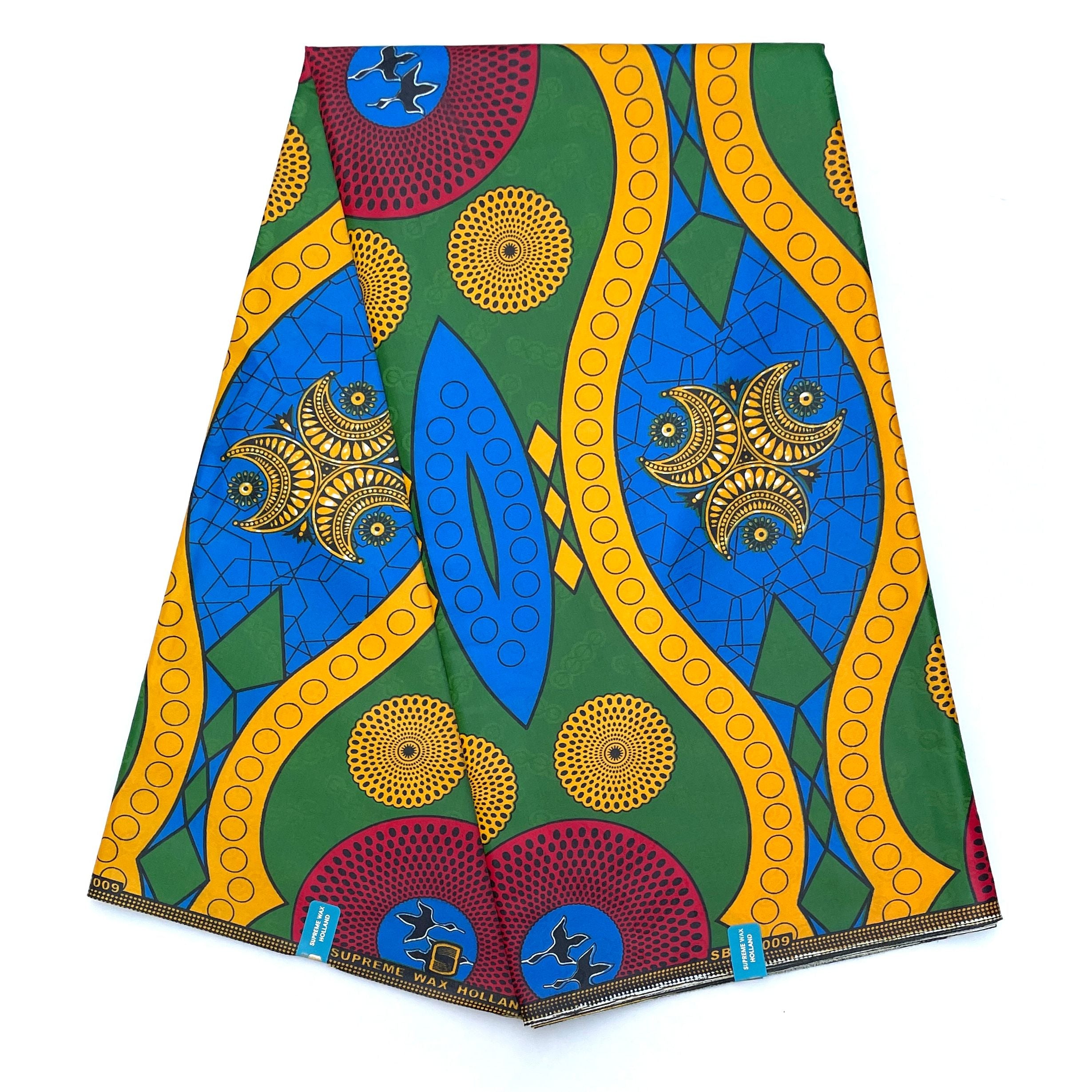 Supreme Bazin Wax Pagne Africain - Tissu 6 Yards Coton - VERT / JAUNE