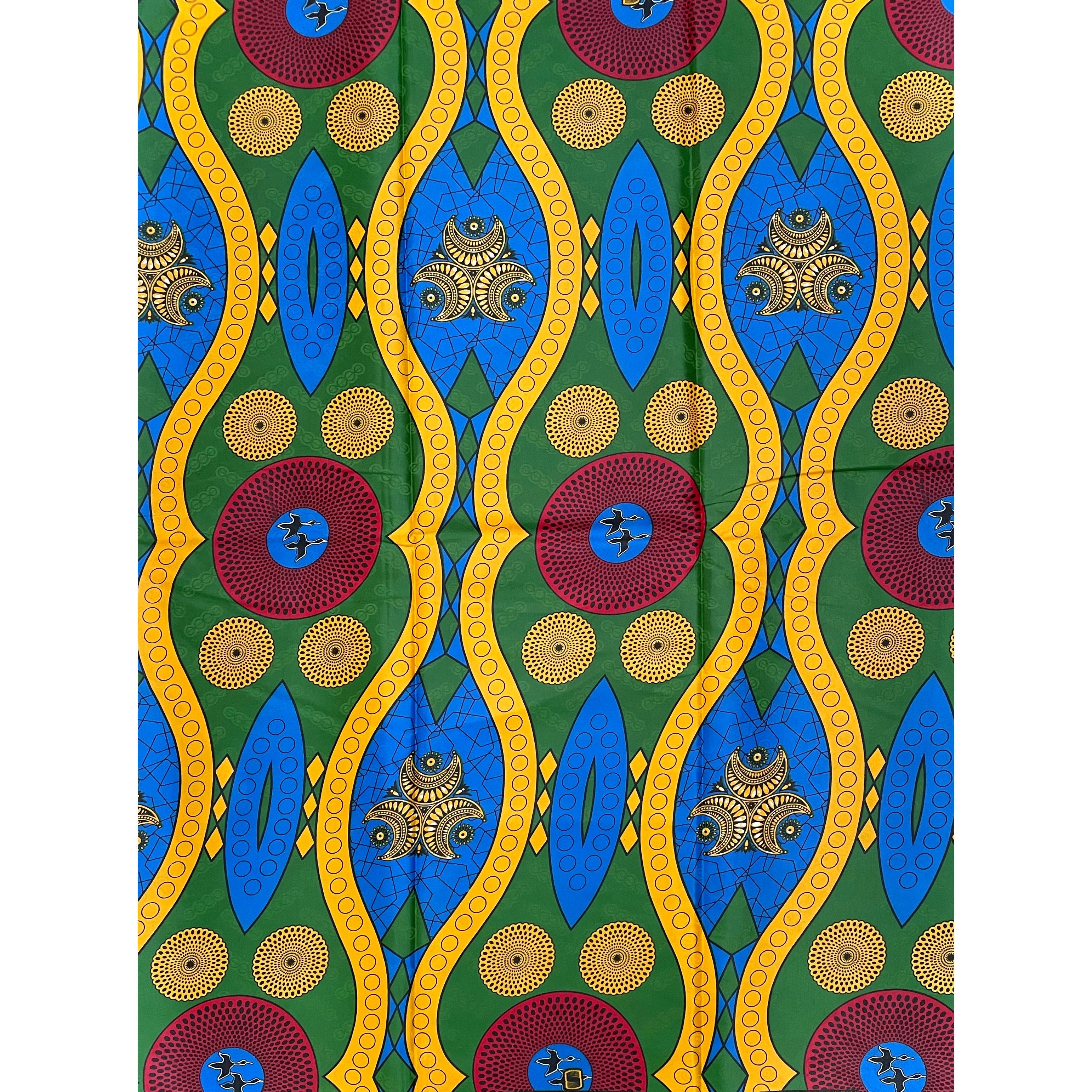 Supreme Bazin Wax Pagne Africain - Tissu 6 Yards Coton - VERT / JAUNE