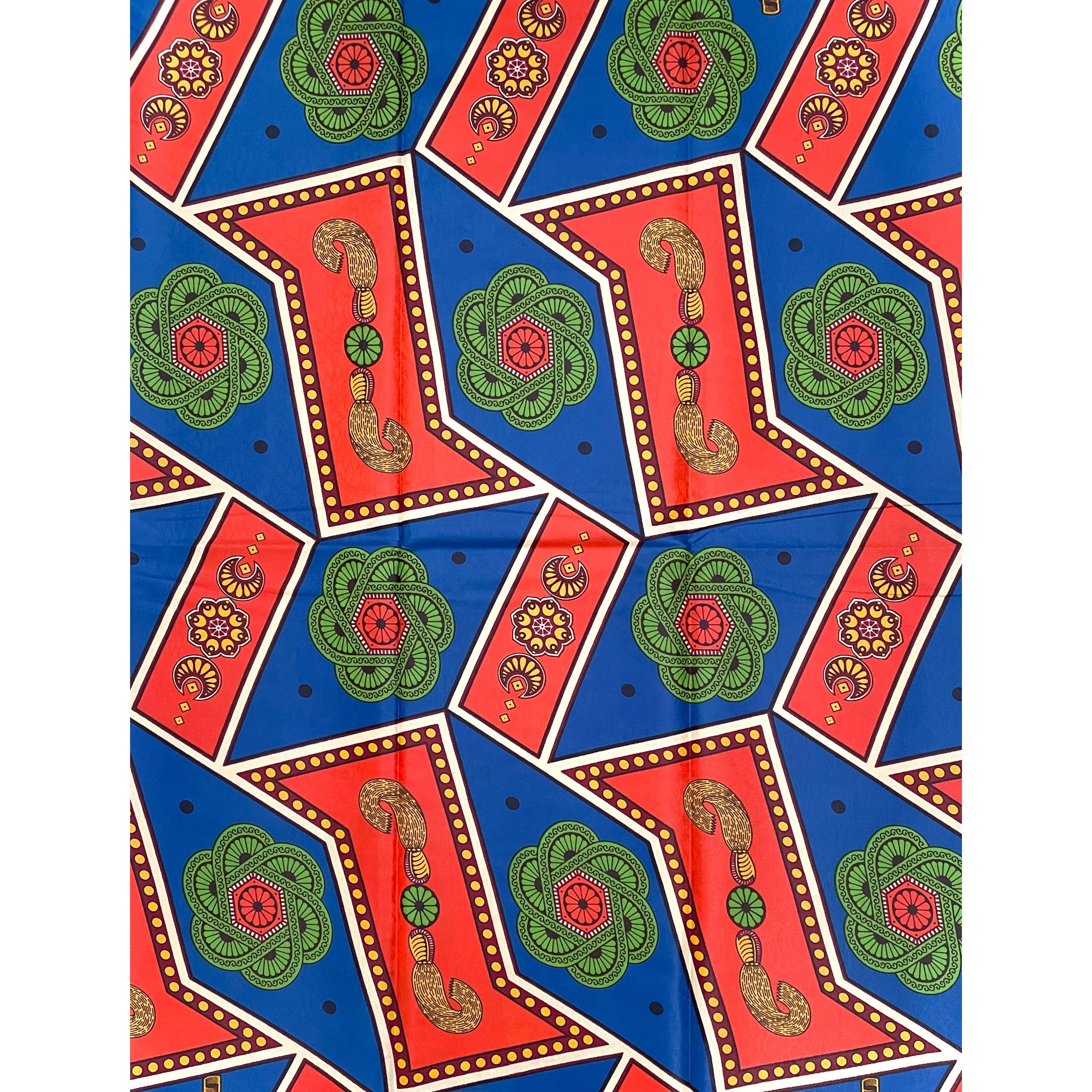 Supreme Bazin Wax Pagne Africain - Tissu 6 Yards Coton - ORANGE / BLEU