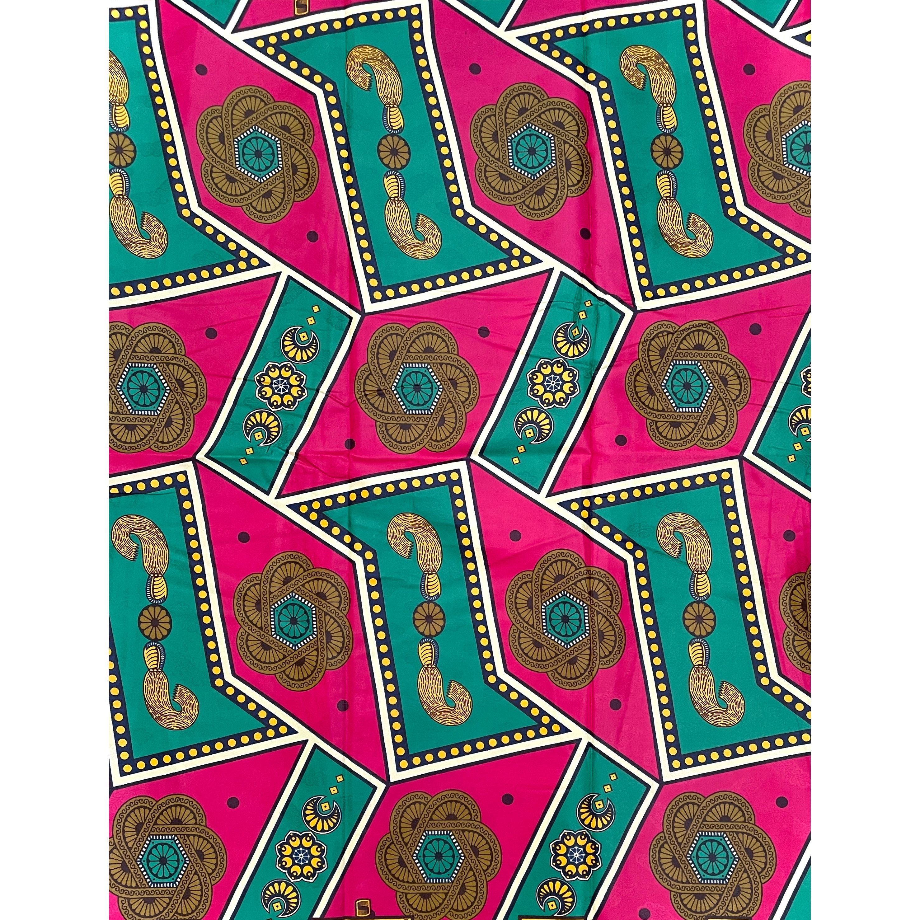 Supreme Bazin Wax Pagne Africain - Tissu 6 Yards Coton - ROSE / VERT