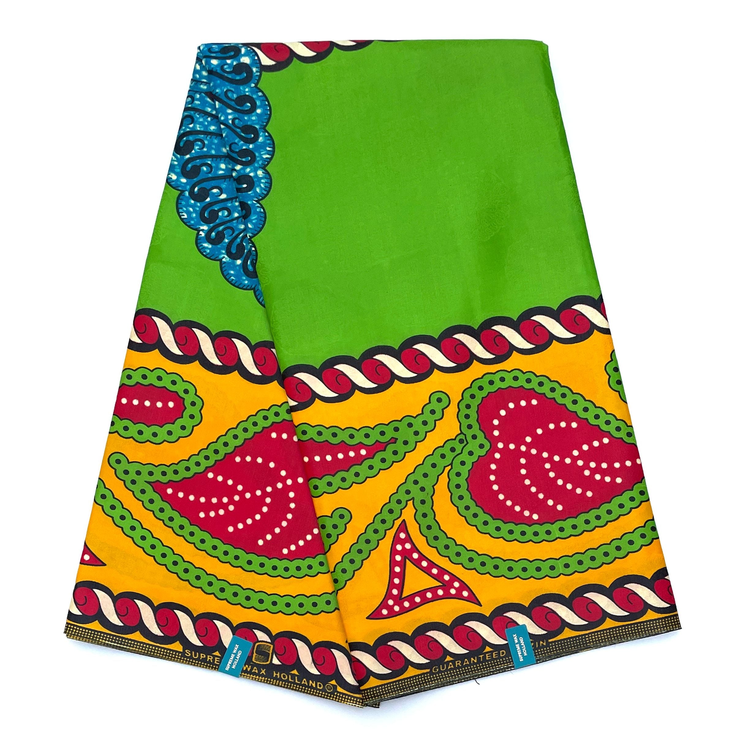 Supreme Bazin Wax Pagne Africain - Tissu 6 Yards Coton - VERT / ROUGE