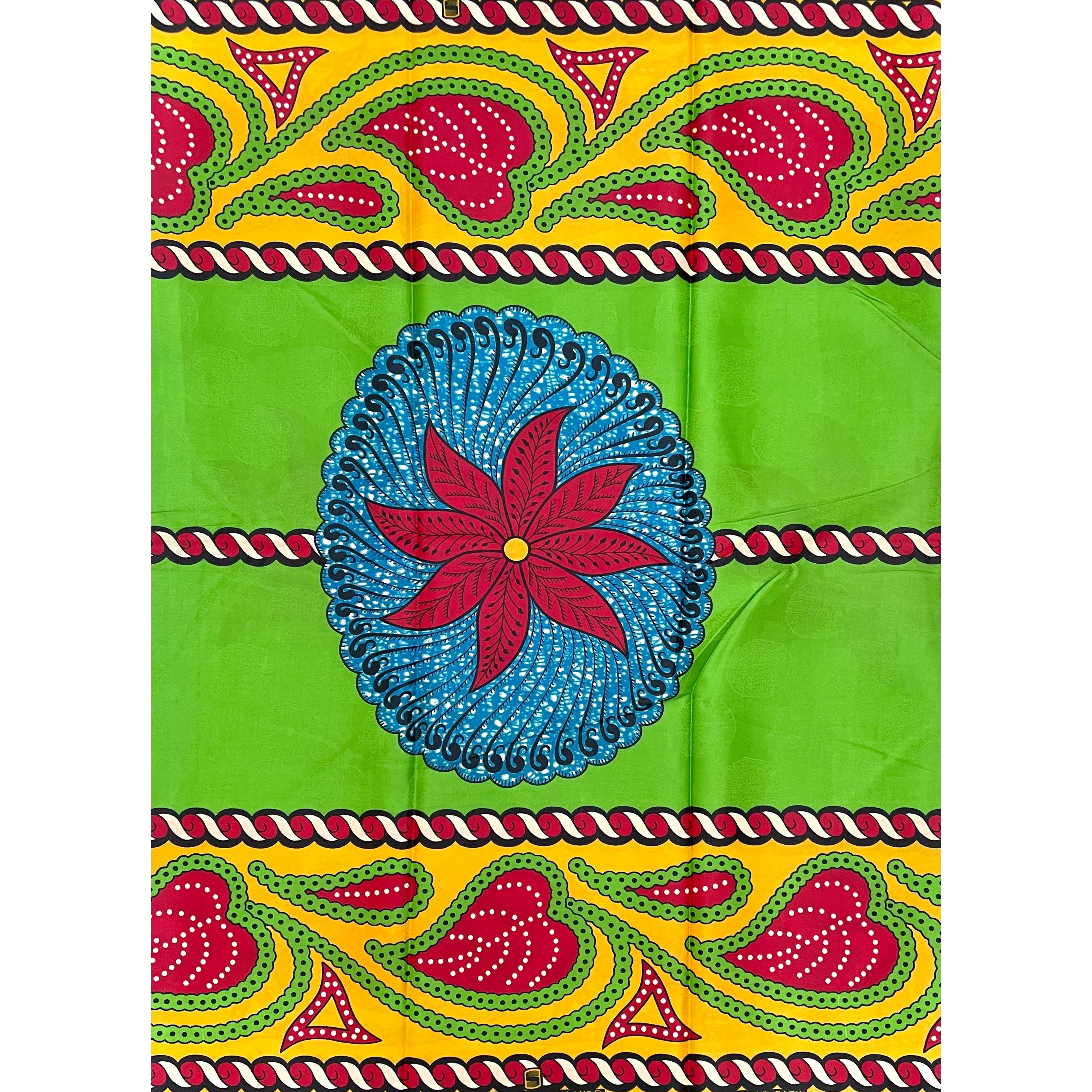 Supreme Bazin Wax Pagne Africain - Tissu 6 Yards Coton - VERT / ROUGE