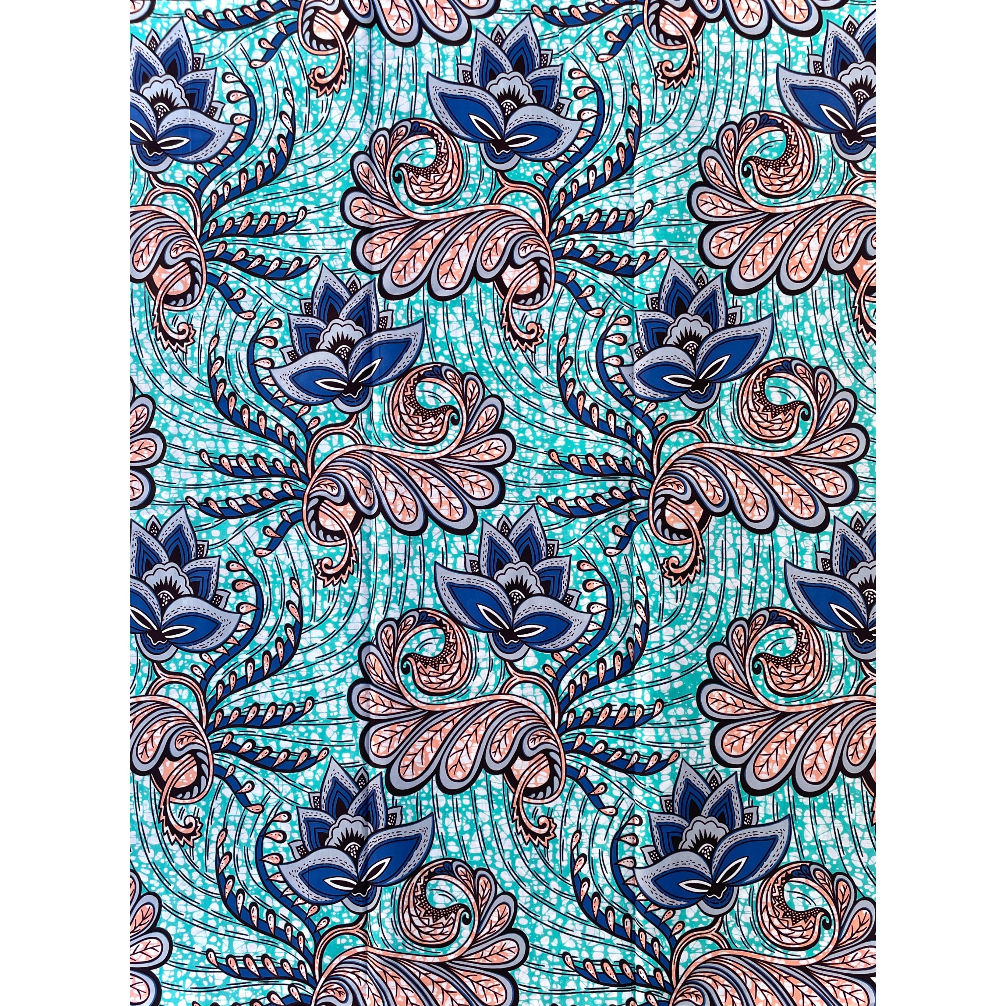 Wax Pagne Africain - Tissu 6 Yards 100% Coton - BLEU / TURQUOISE