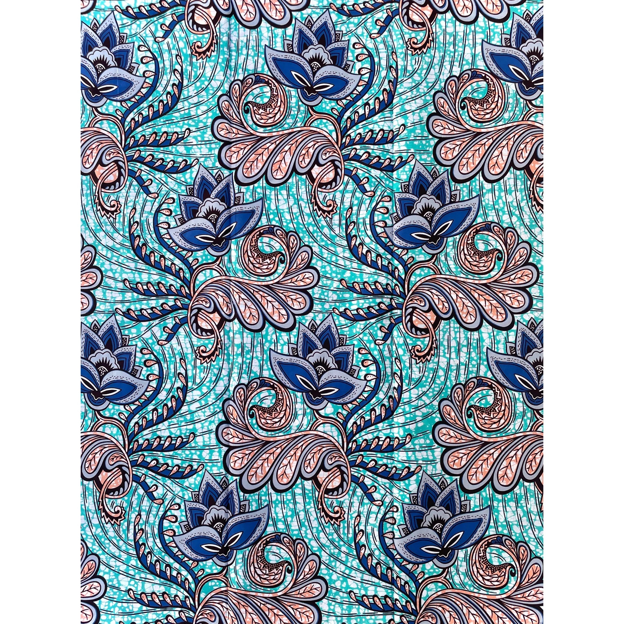 Wax Tissu Pagne Africain - Coupon 2 Yards 100% Coton - BLEU / TURQUOISE