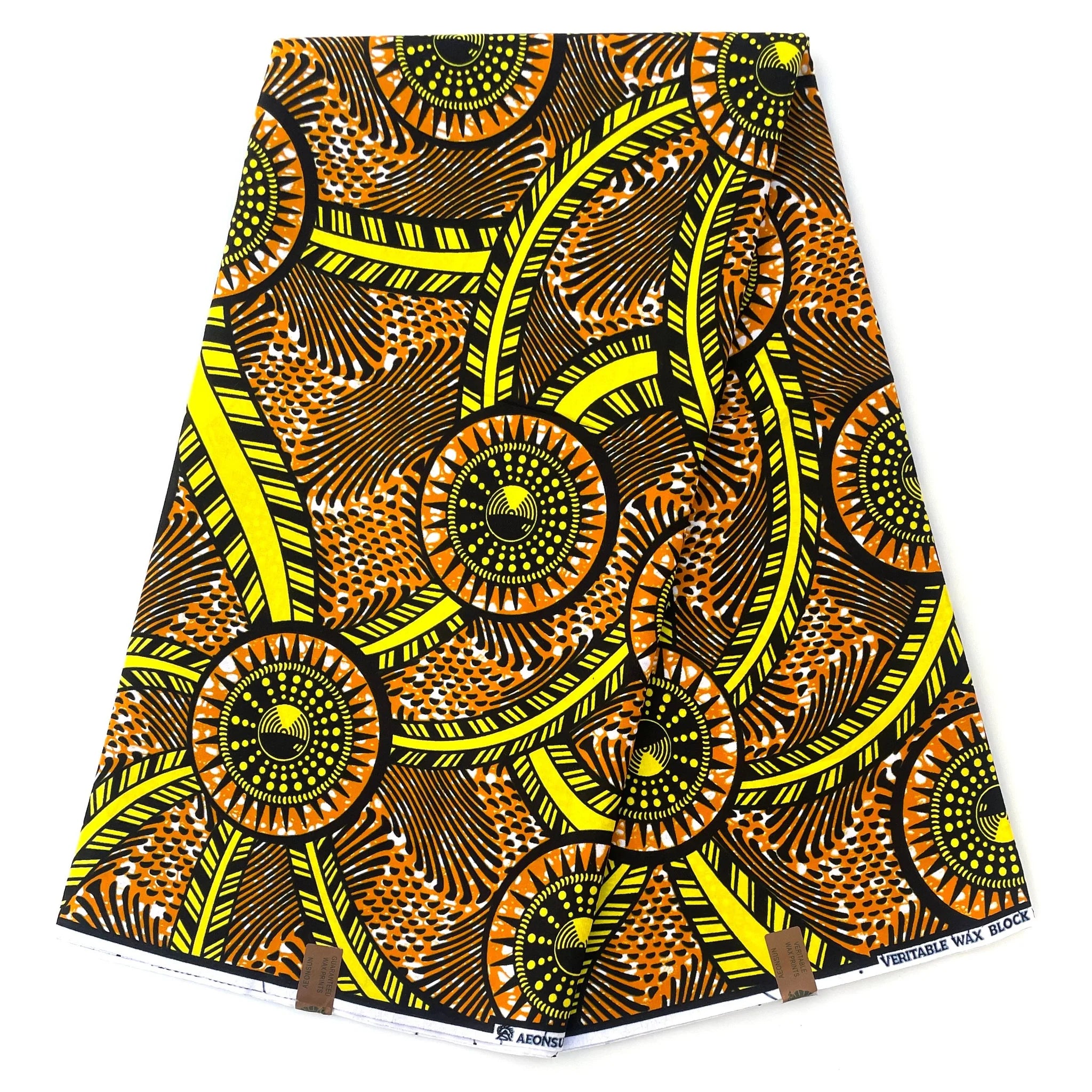 Wax Tissu Pagne Africain - Coupon 2 Yards 100% Coton - ORANGE / JAUNE