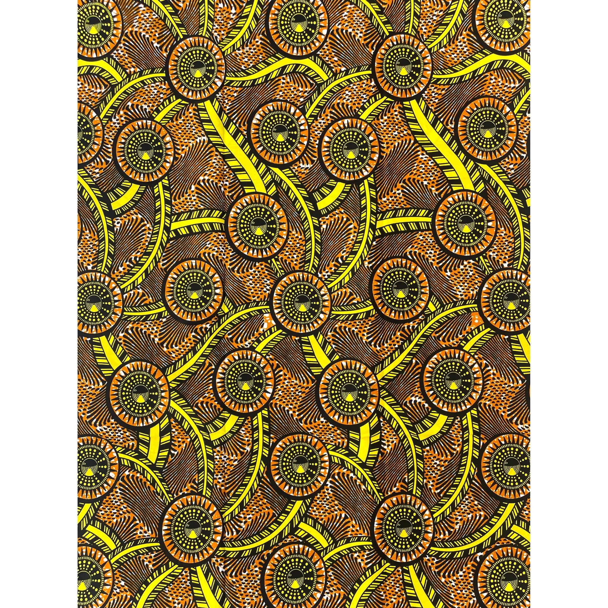Wax Tissu Pagne Africain - Coupon 2 Yards 100% Coton - ORANGE / JAUNE