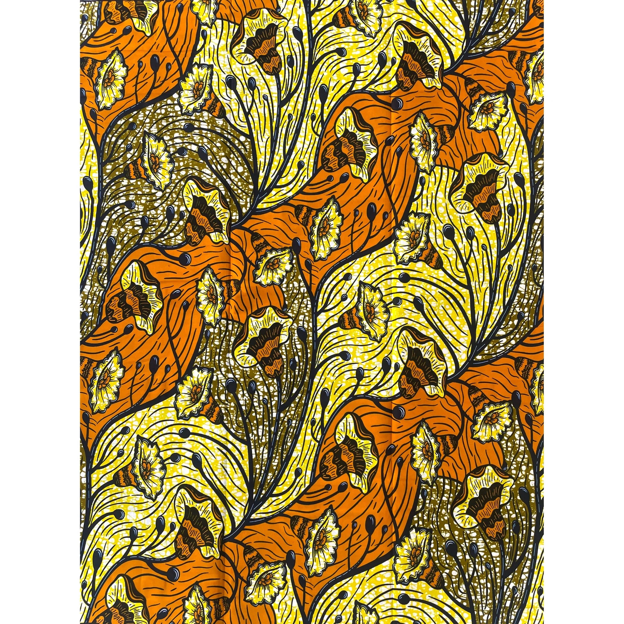 Wax Tissu Pagne Africain - Coupon 2 Yards 100% Coton - ORANGE / JAUNE