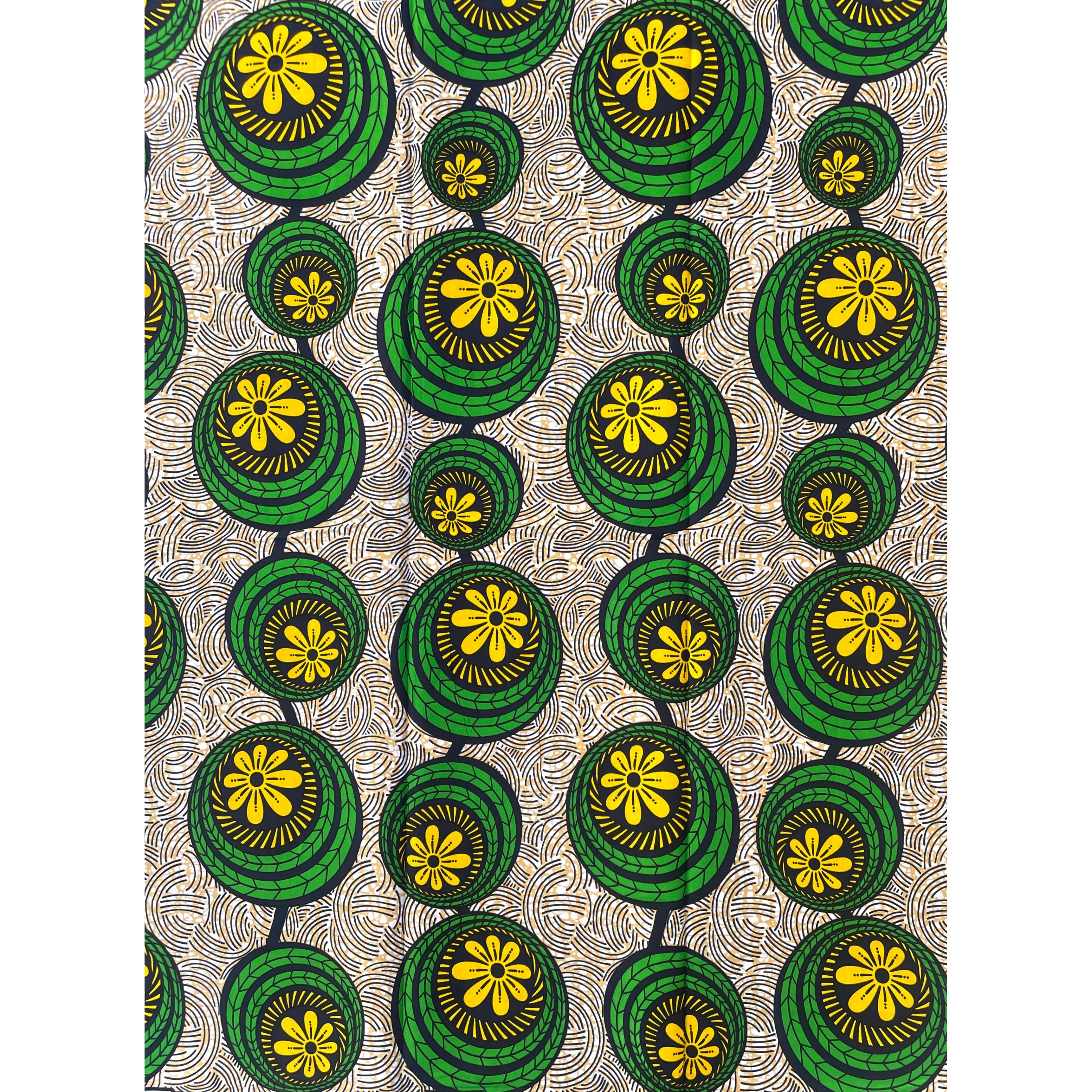 Wax Pagne Africain - Tissu 6 Yards 100% Coton - VERT / JAUNE