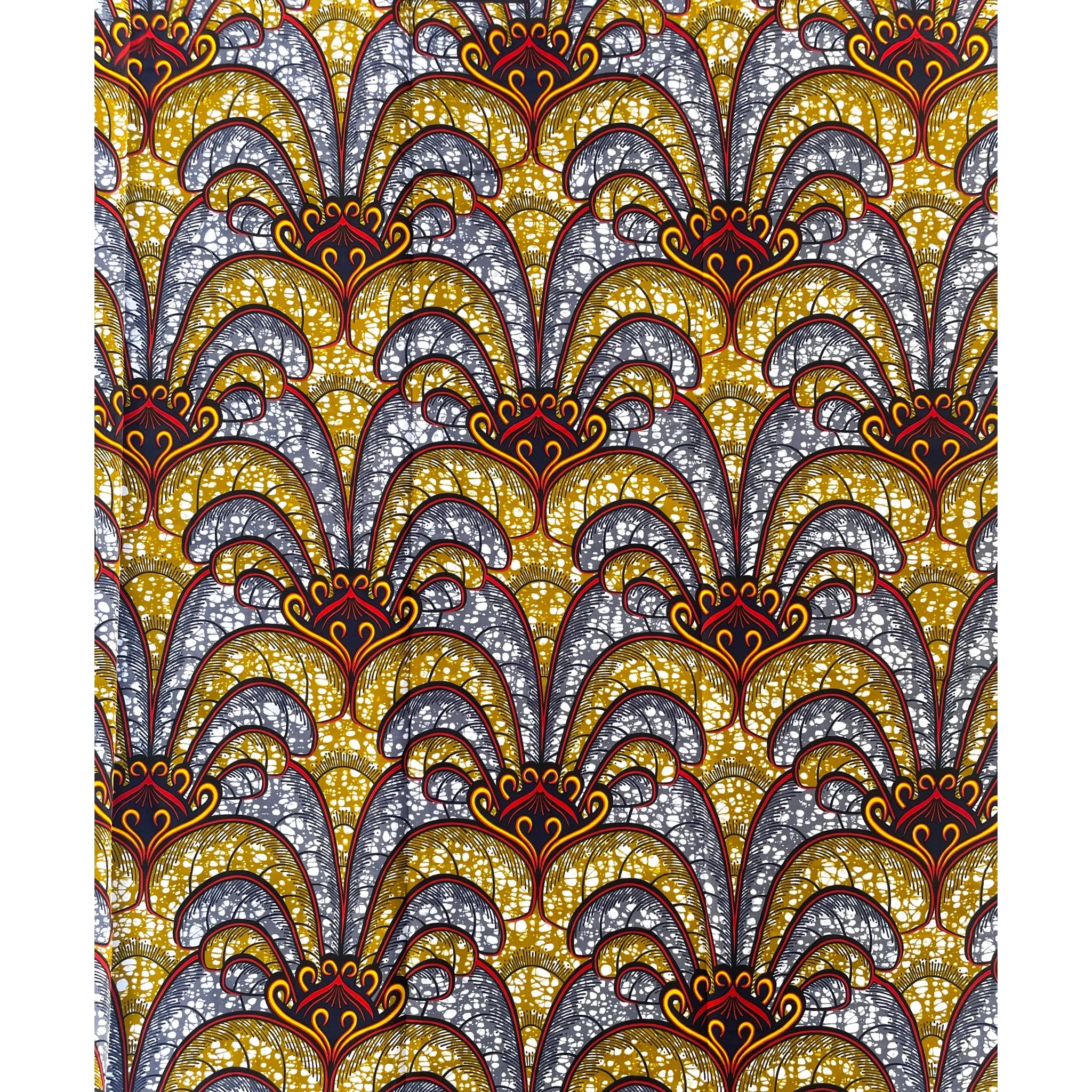 Wax Tissu Pagne Africain - Coupon 2 Yards 100% Coton - MARRON / GRIS