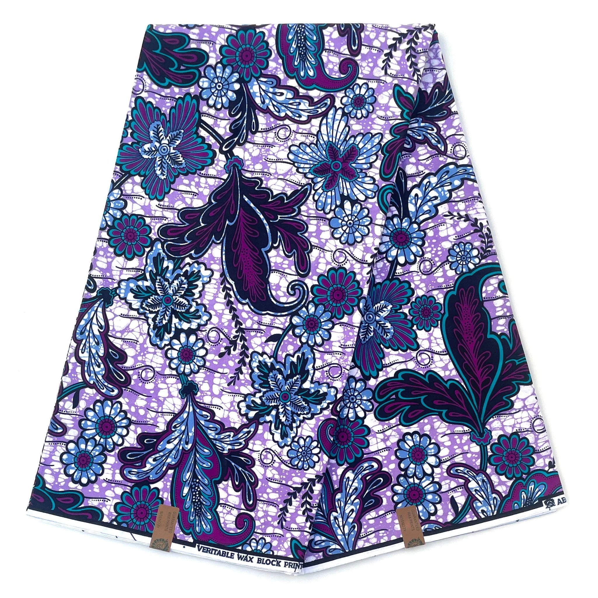 Wax Tissu Pagne Africain - Coupon 2 Yards 100% Coton - VIOLET / BLEU