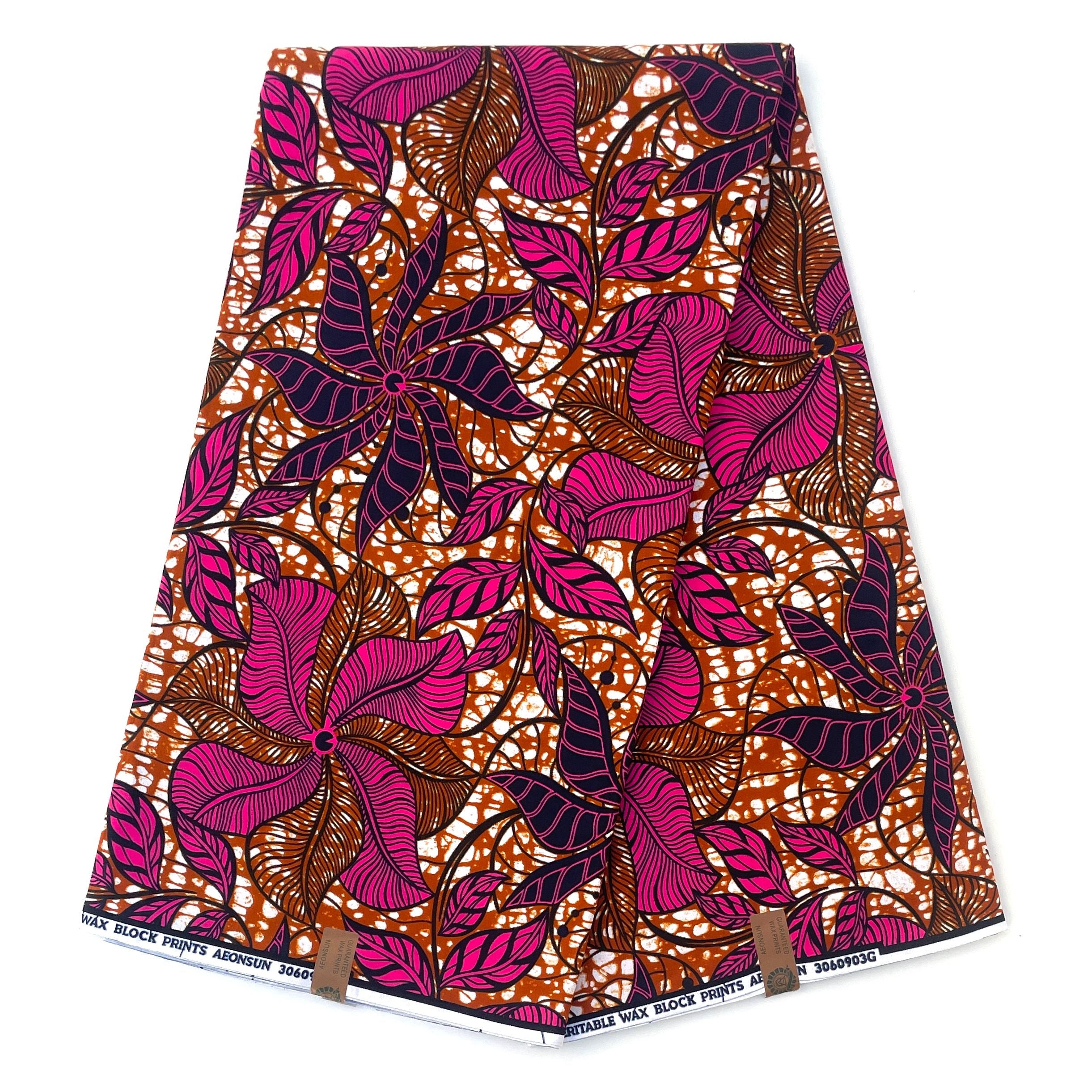 Wax Pagne Africain - Tissu 6 Yards 100% Coton - ROSE / MARRON