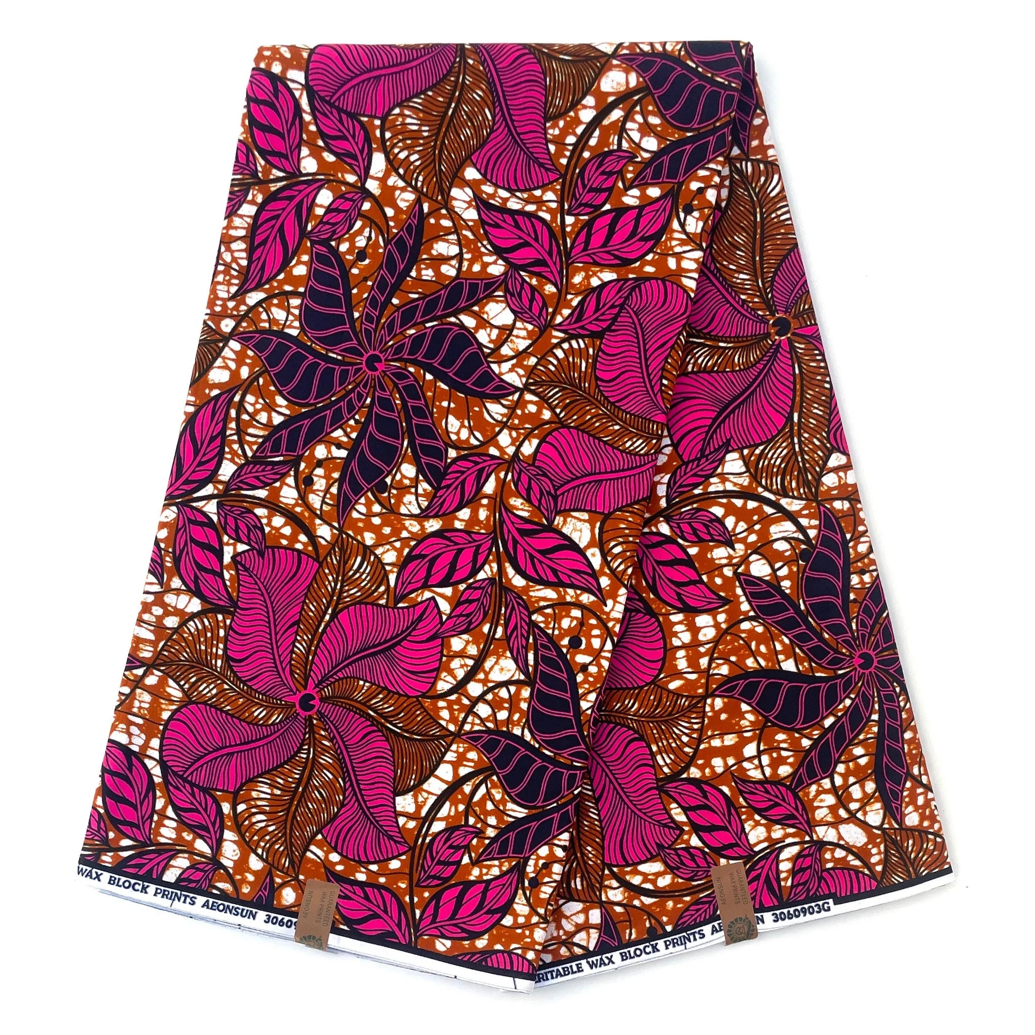 Wax Tissu Pagne Africain - Coupon 2 Yards 100% Coton - ROSE / MARRON