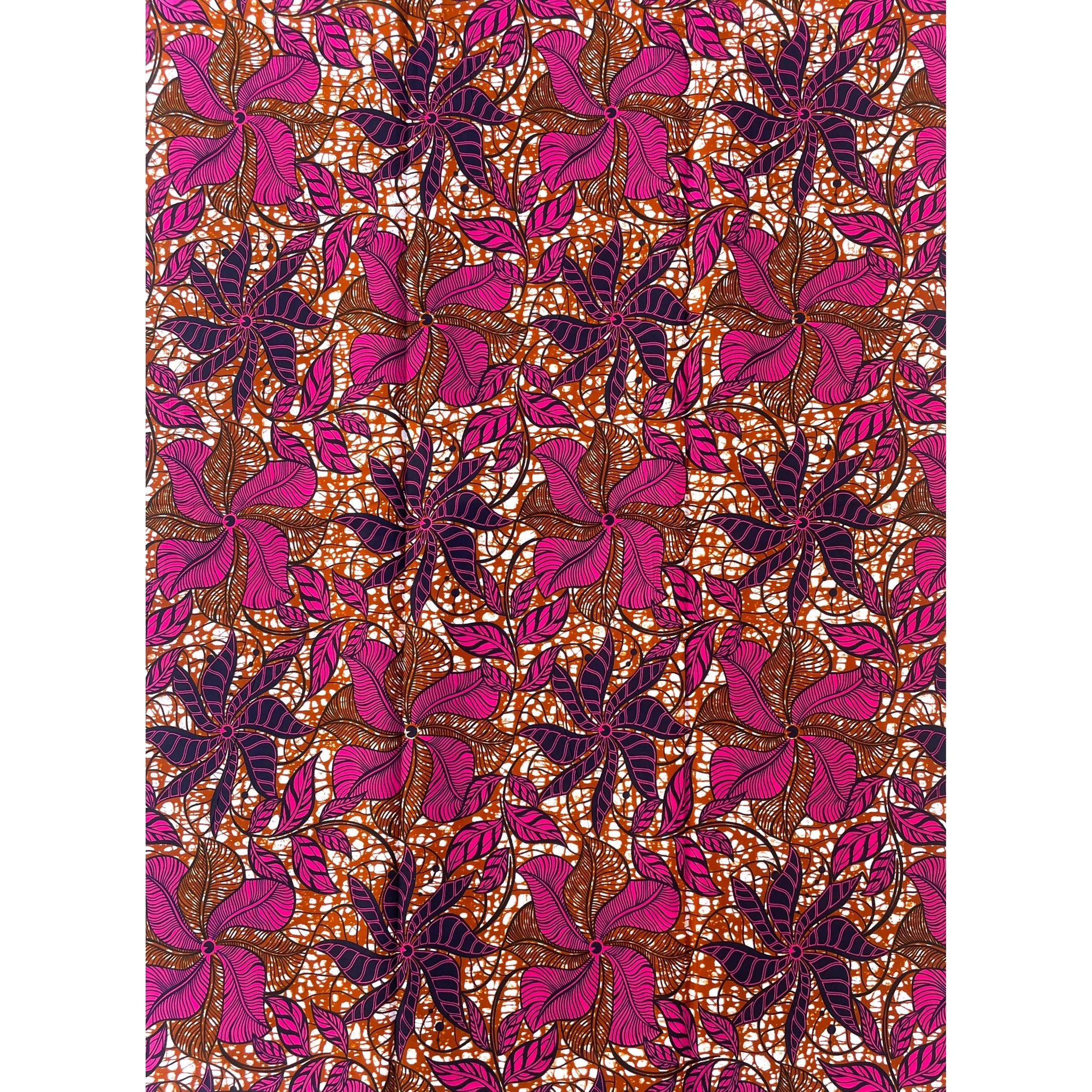 Wax Tissu Pagne Africain - Coupon 2 Yards 100% Coton - ROSE / MARRON