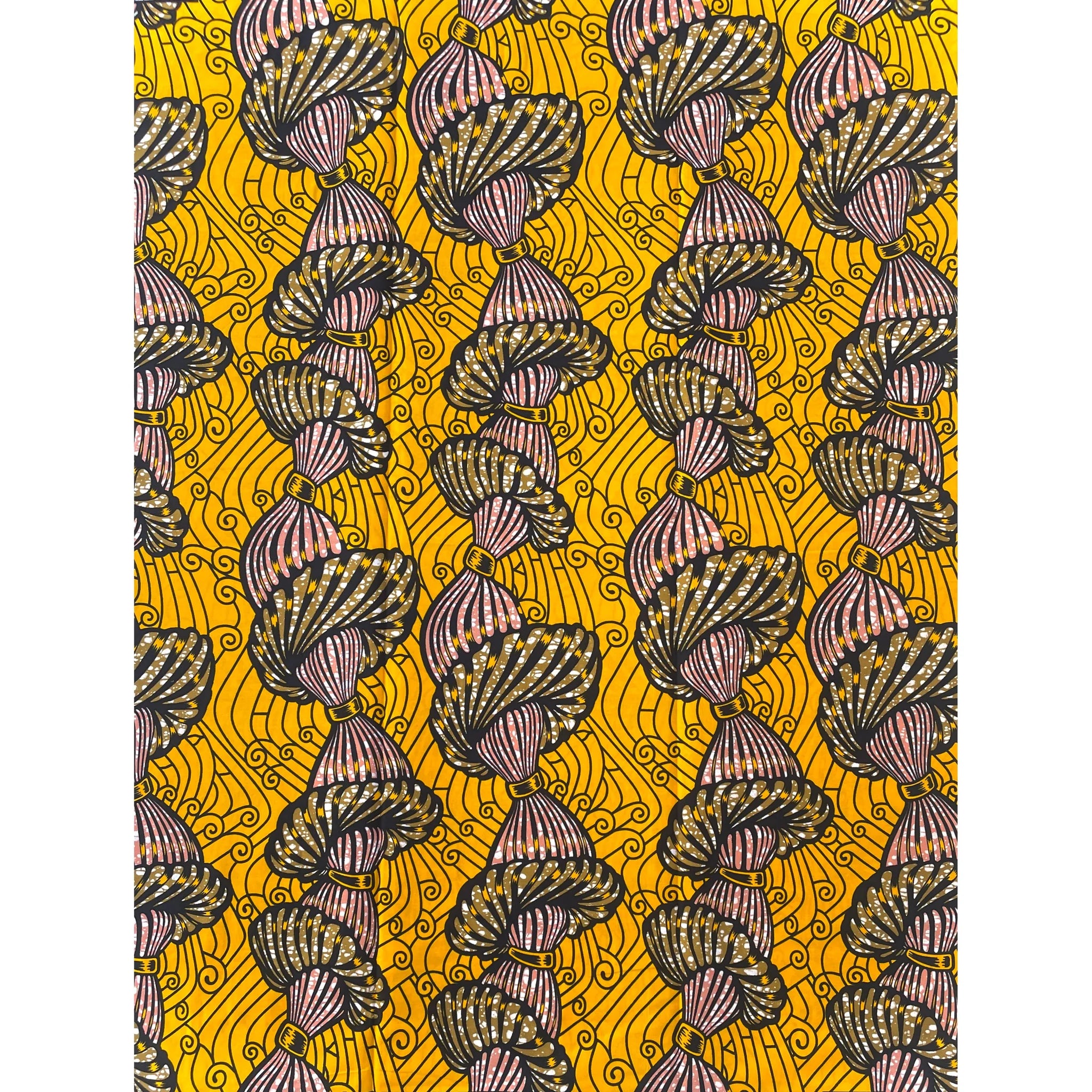 Wax Tissu Pagne Africain - Coupon 2 Yards 100% Coton - JAUNE FONCÉ / ROSE CLAIR