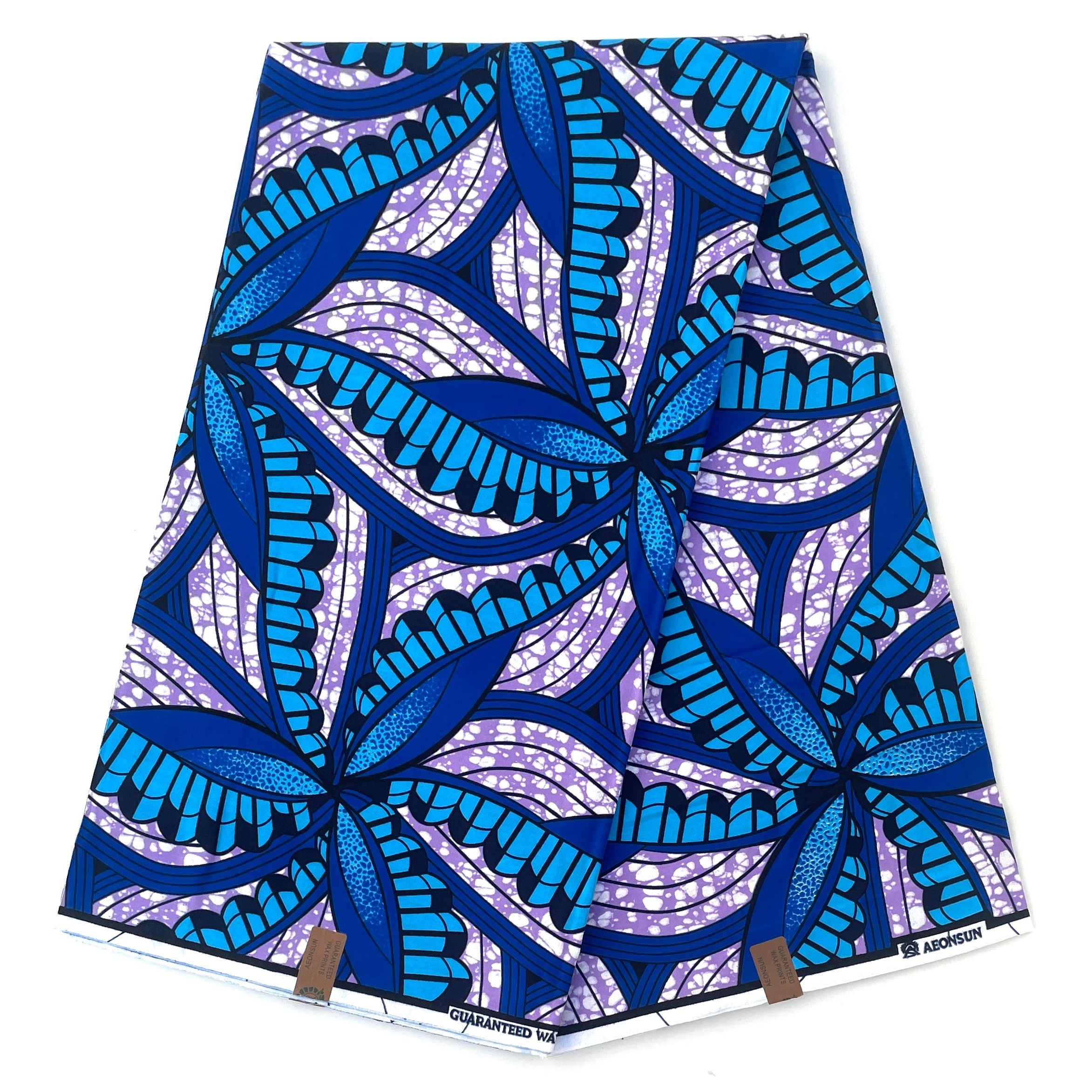 Wax Pagne Africain - Tissu 6 Yards 100% Coton - BLEU / MAUVE