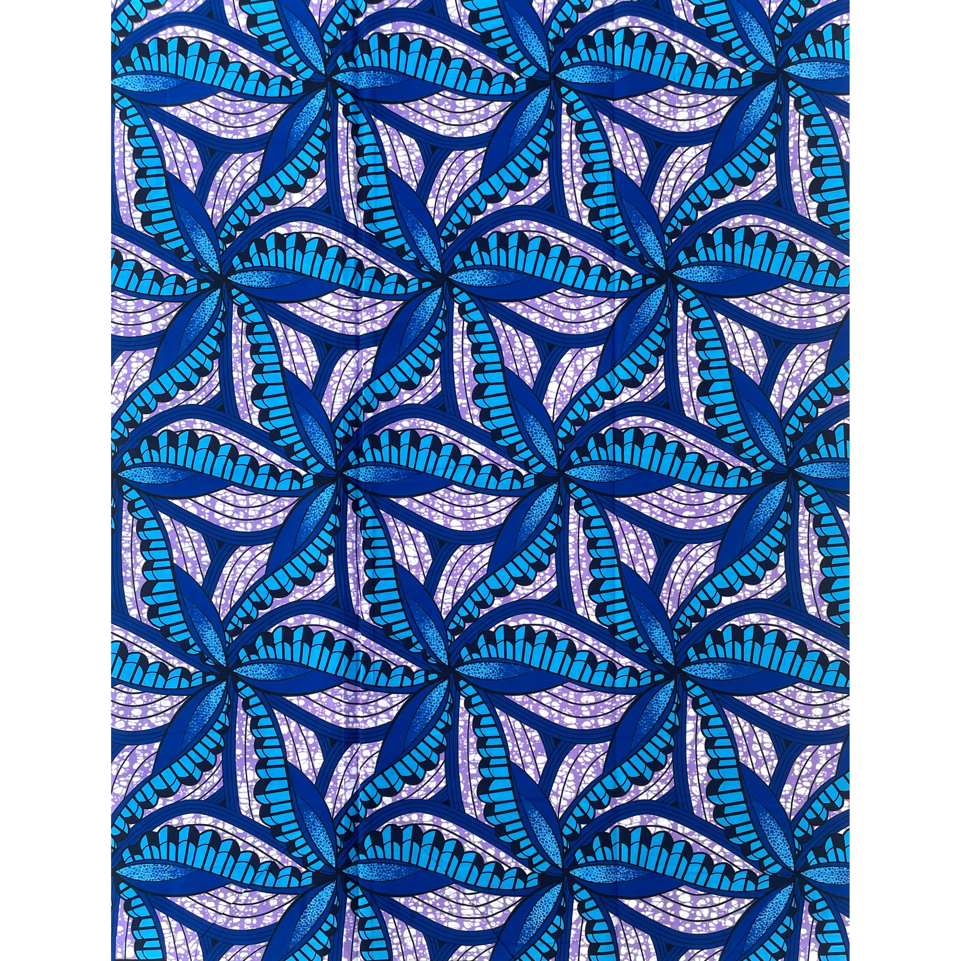 Wax Pagne Africain - Tissu 6 Yards 100% Coton - BLEU / MAUVE