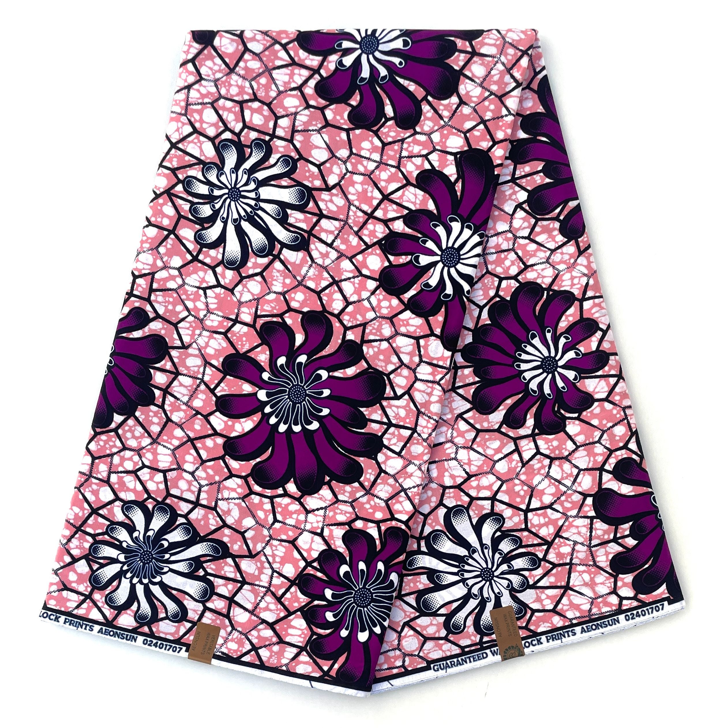 Wax Pagne Africain - Tissu 6 Yards 100% Coton - VIOLET / ROSE