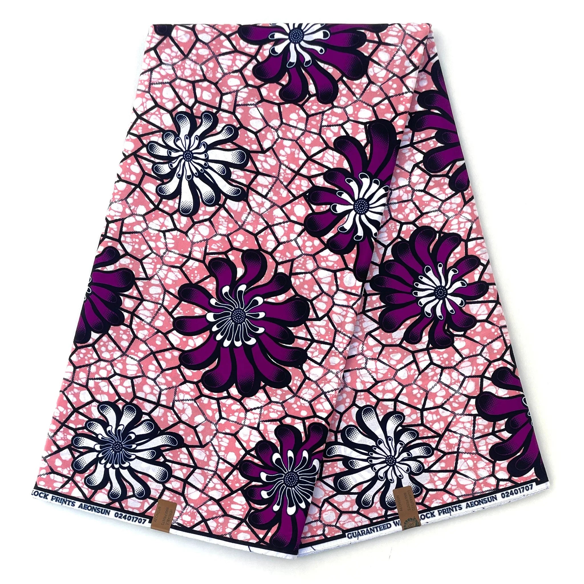Wax Tissu Pagne Africain - Coupon 2 Yards 100% Coton - VIOLET / ROSE