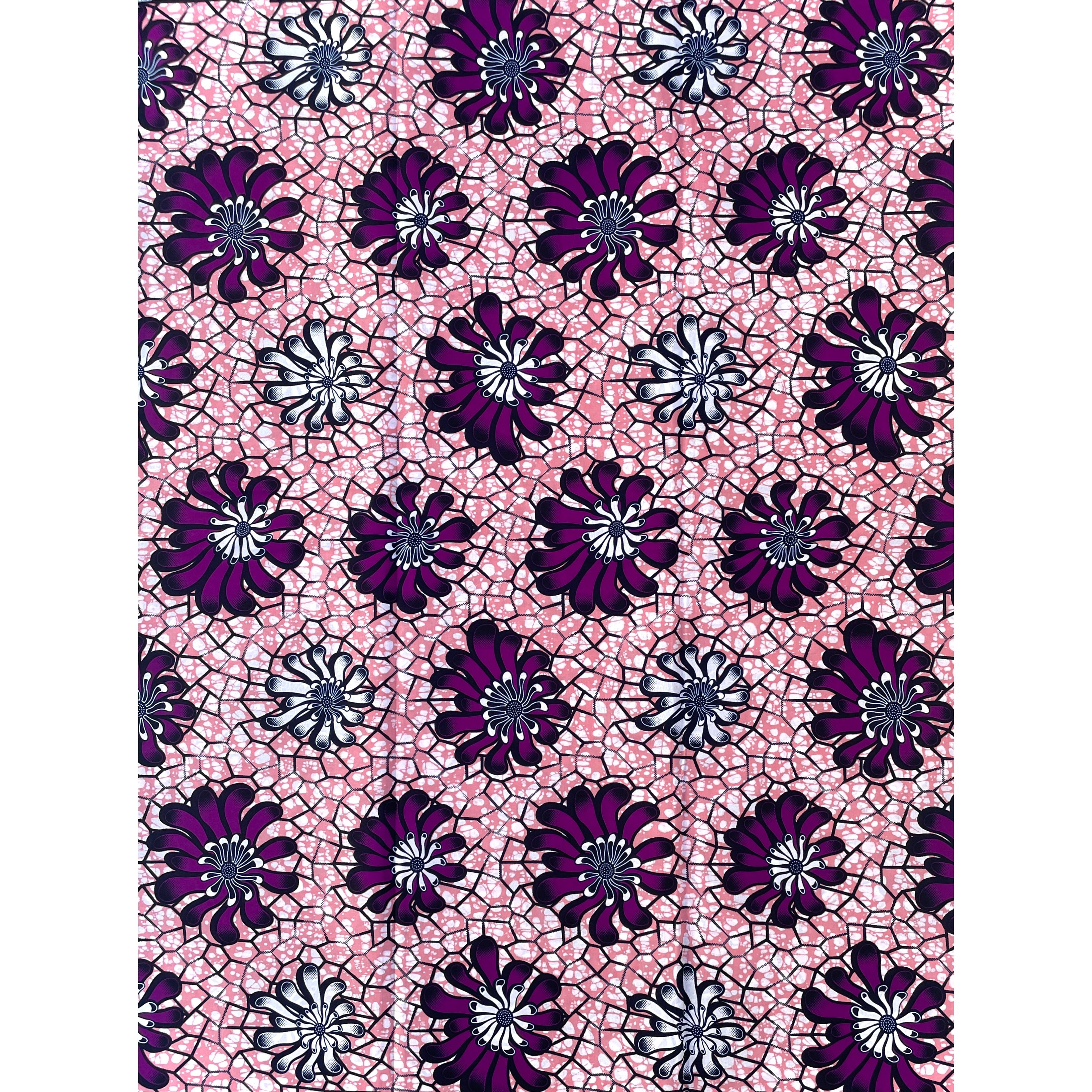 Wax Pagne Africain - Tissu 6 Yards 100% Coton - VIOLET / ROSE