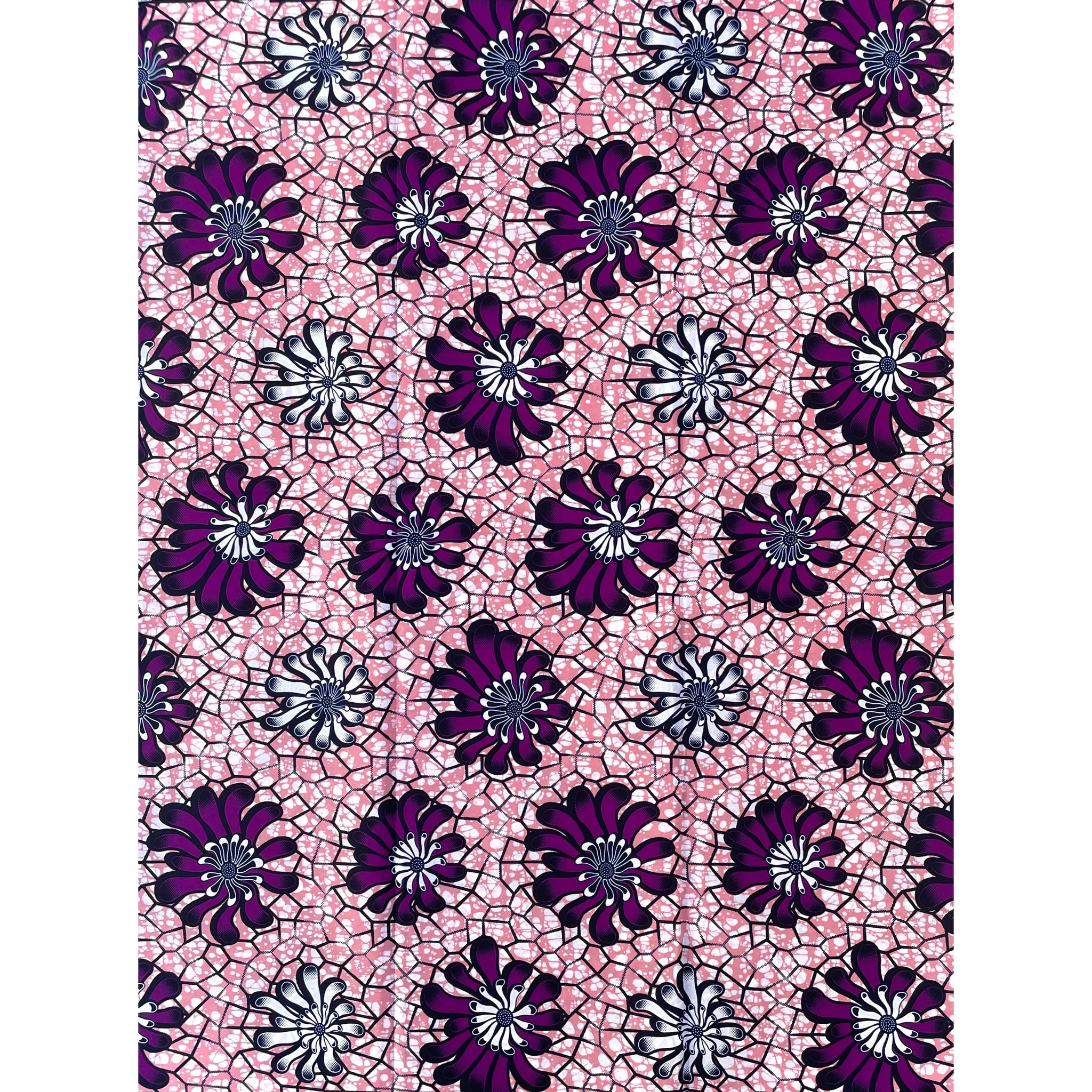 Wax Tissu Pagne Africain - Coupon 2 Yards 100% Coton - VIOLET / ROSE