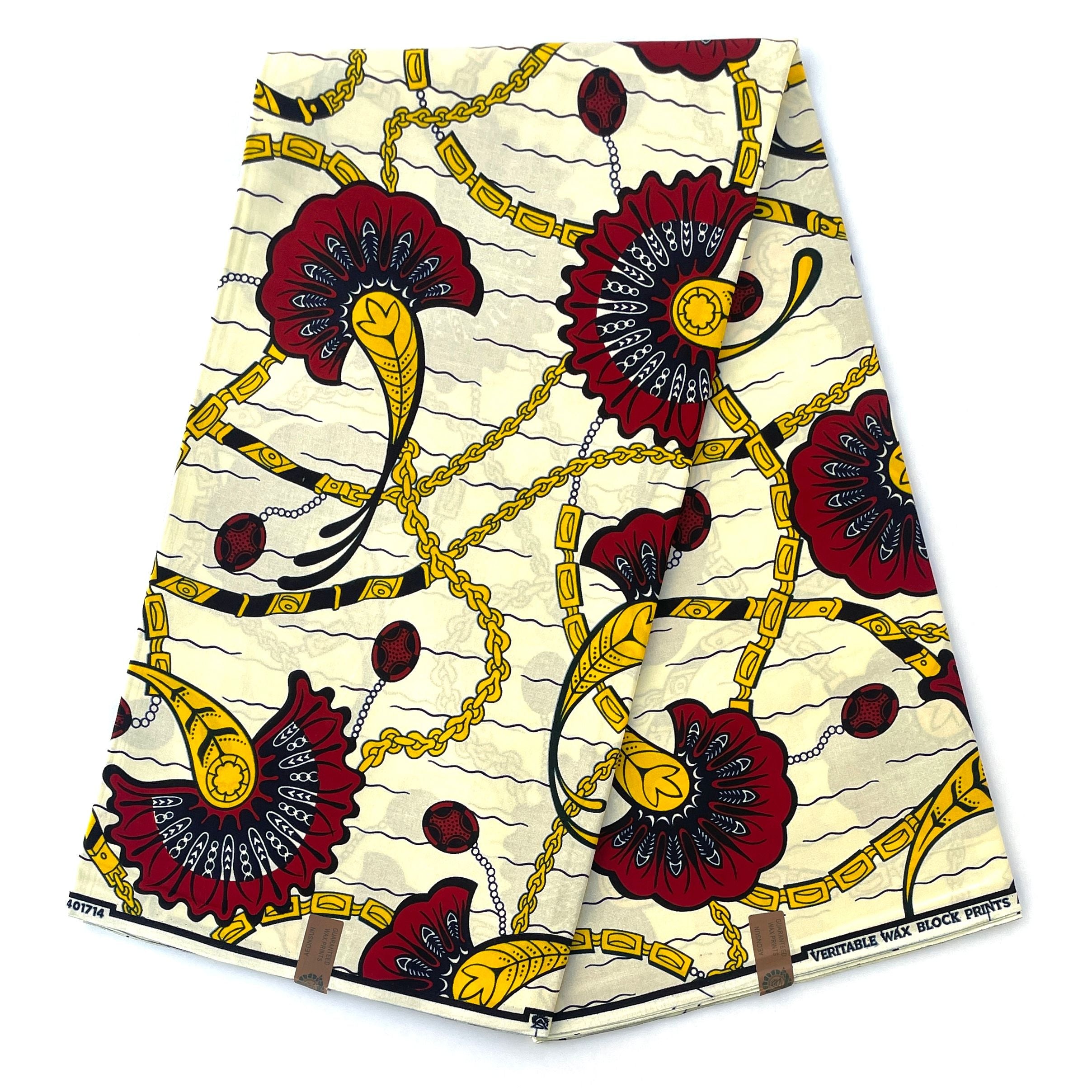 Wax Pagne Africain - Tissu 6 Yards 100% Coton - BEIGE / MARRON