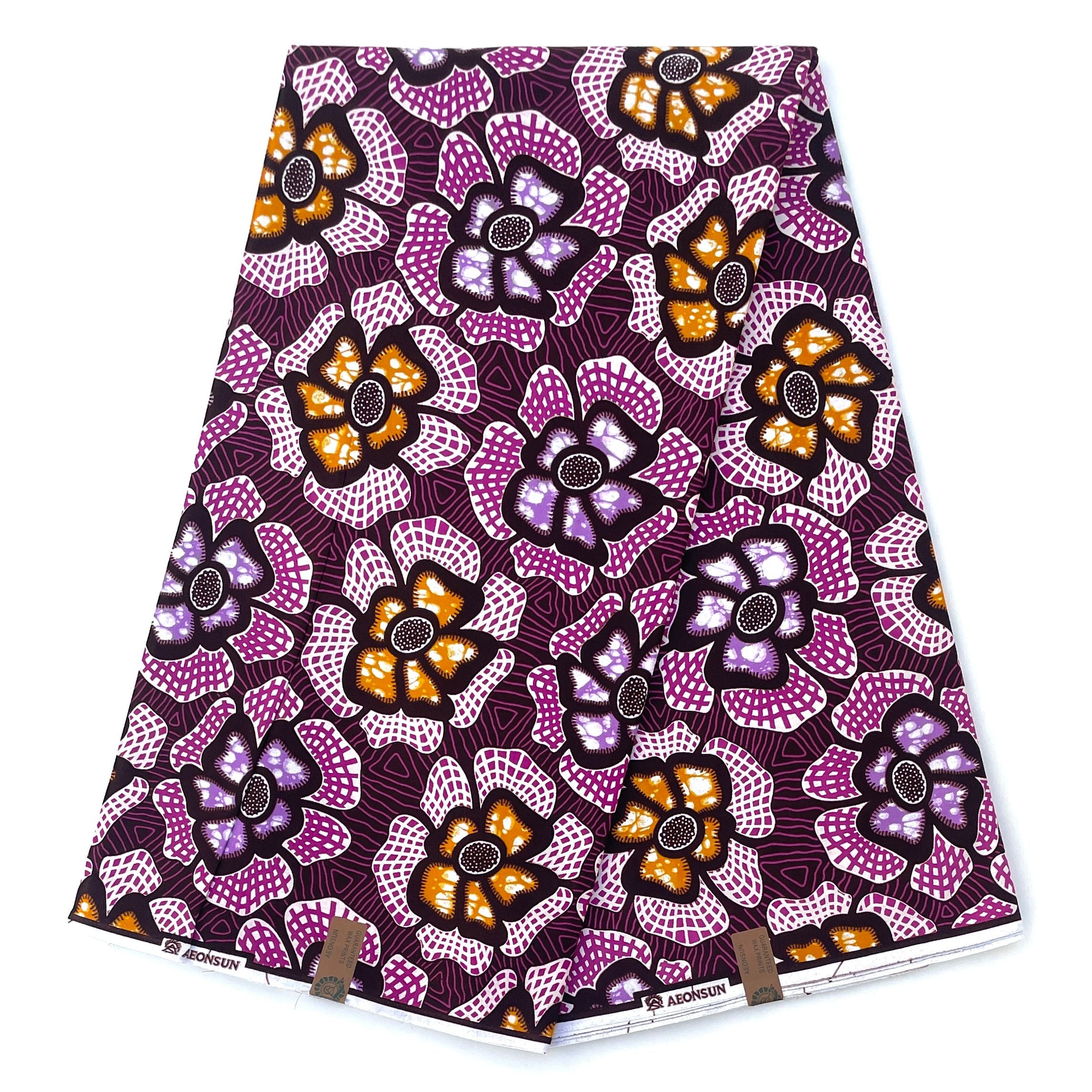 Wax Pagne Africain - Tissu 6 Yards 100% Coton - VIOLET / MARRON