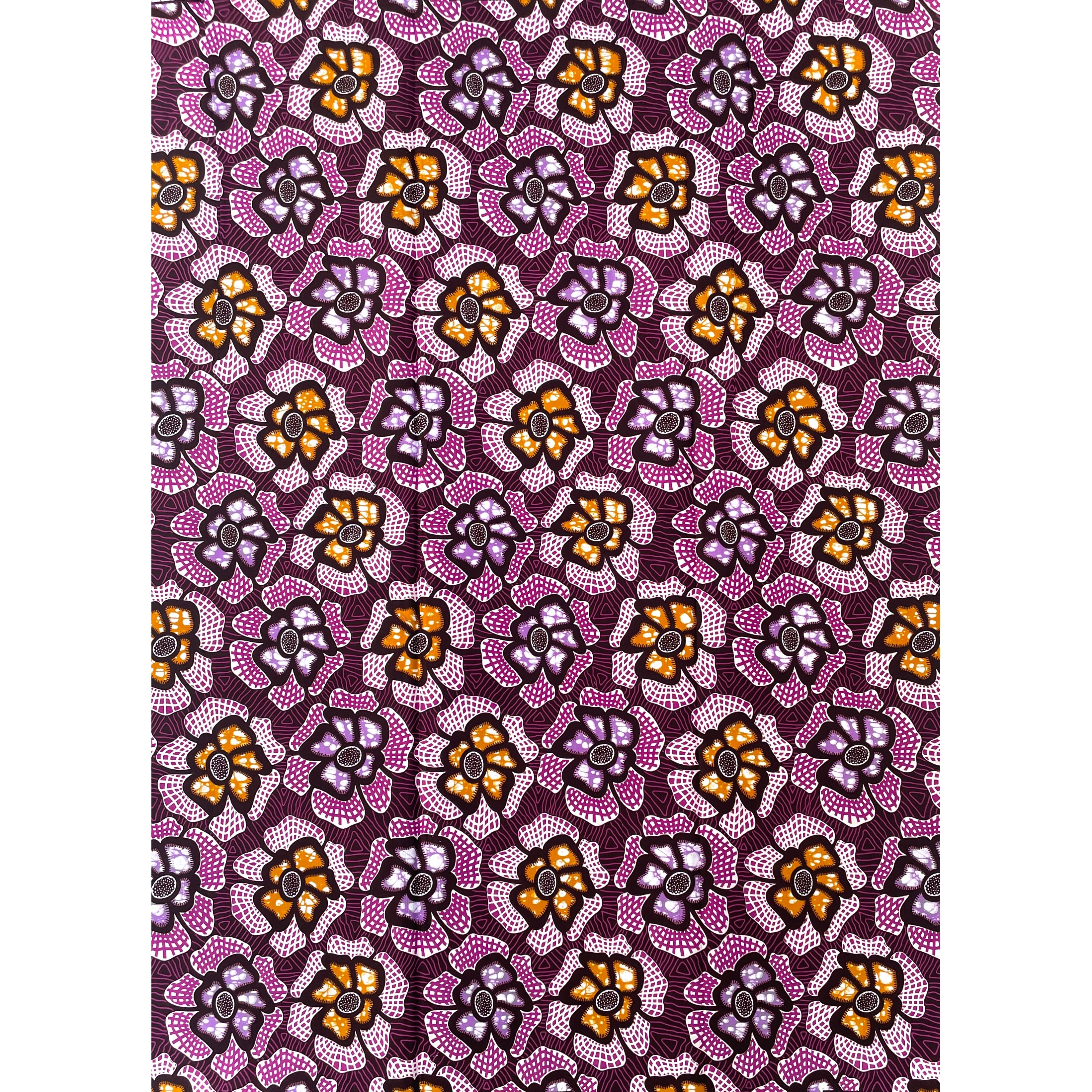 Wax Pagne Africain - Tissu 6 Yards 100% Coton - VIOLET / MARRON