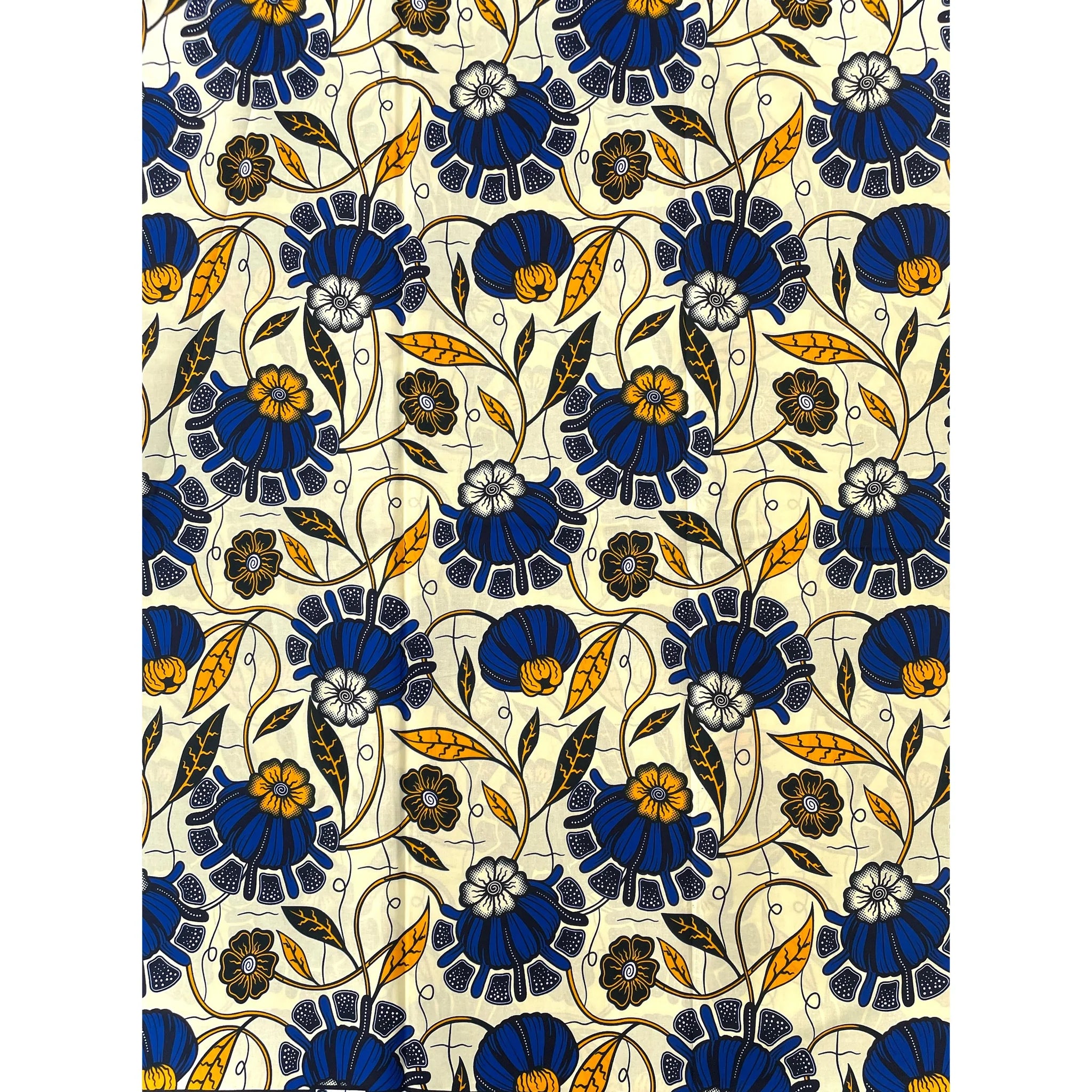 Wax Tissu Pagne Africain - Coupon 2 Yards 100% Coton - BEIGE / BLEU
