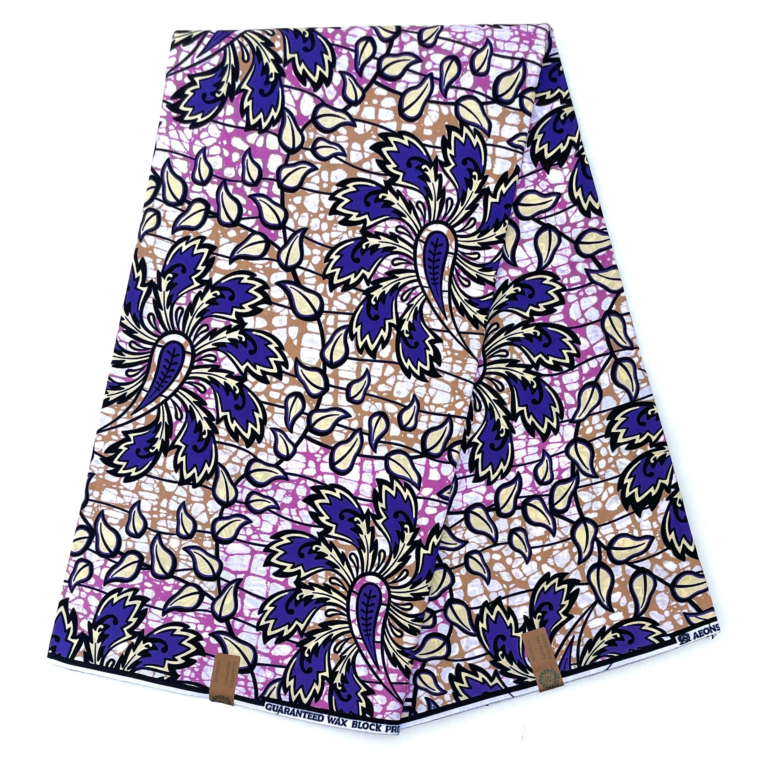 Wax Pagne Africain - Tissu 6 Yards 100% Coton - VIOLET / ROSE