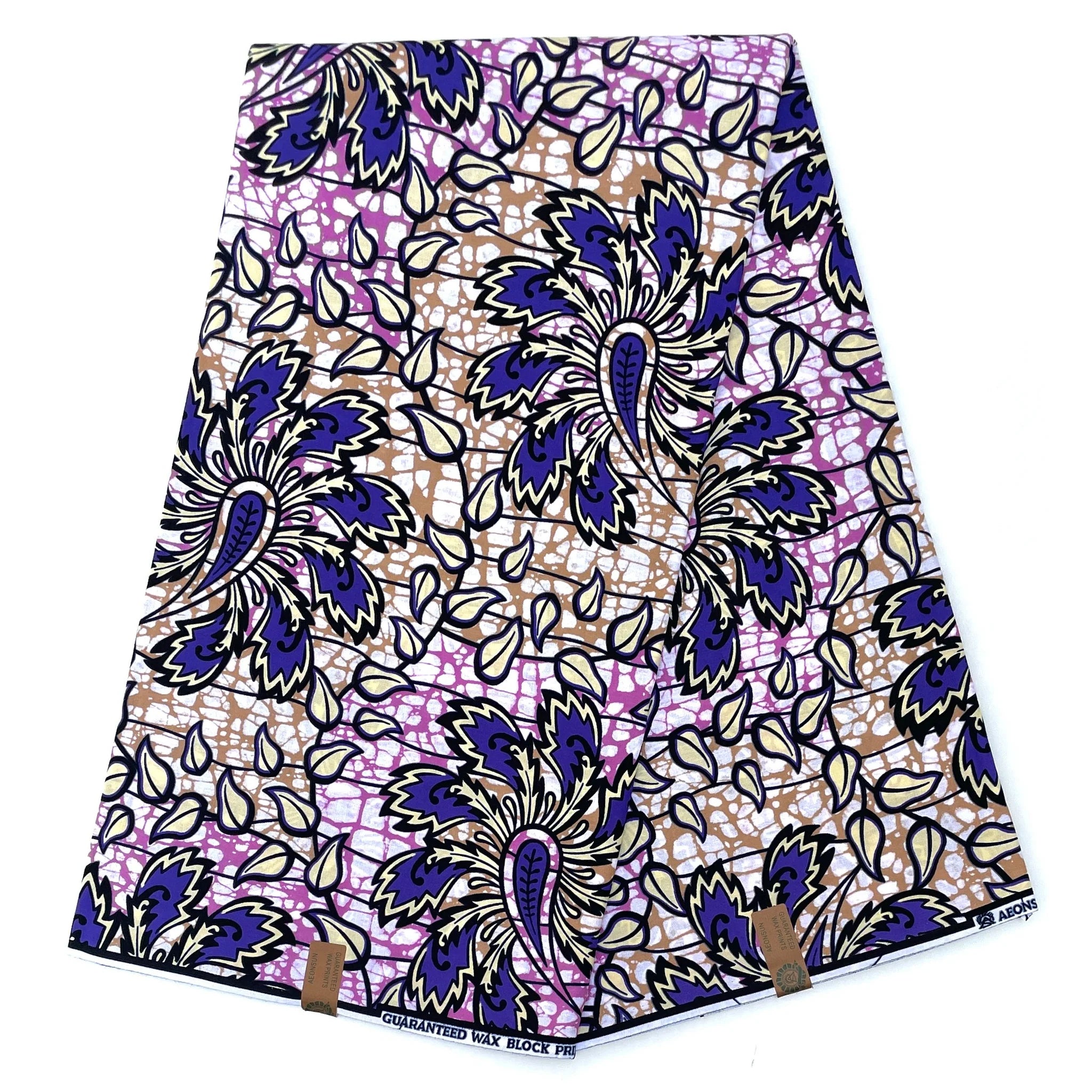 Wax Tissu Pagne Africain - Coupon 2 Yards 100% Coton - VIOLET / ROSE