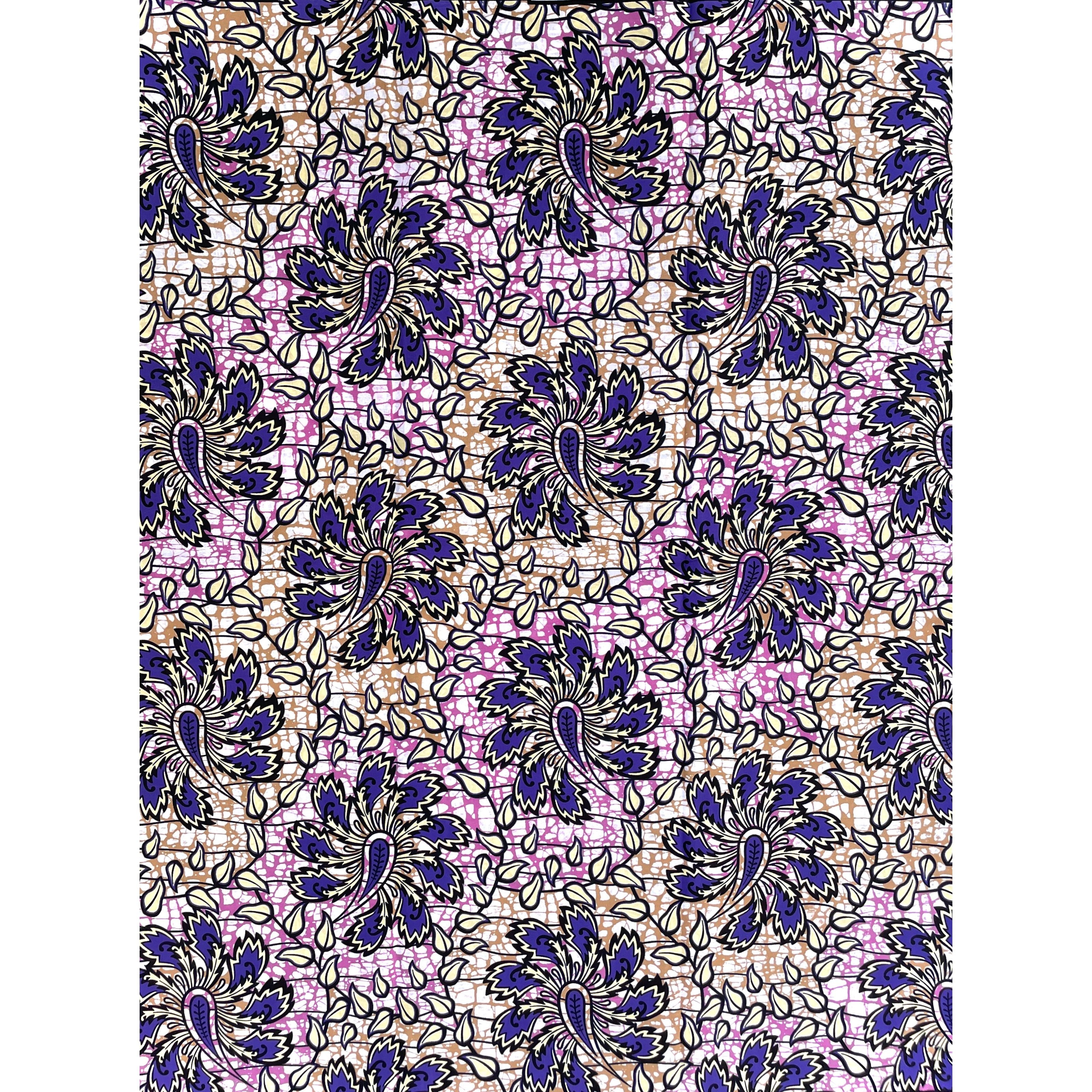 Wax Pagne Africain - Tissu 6 Yards 100% Coton - VIOLET / ROSE