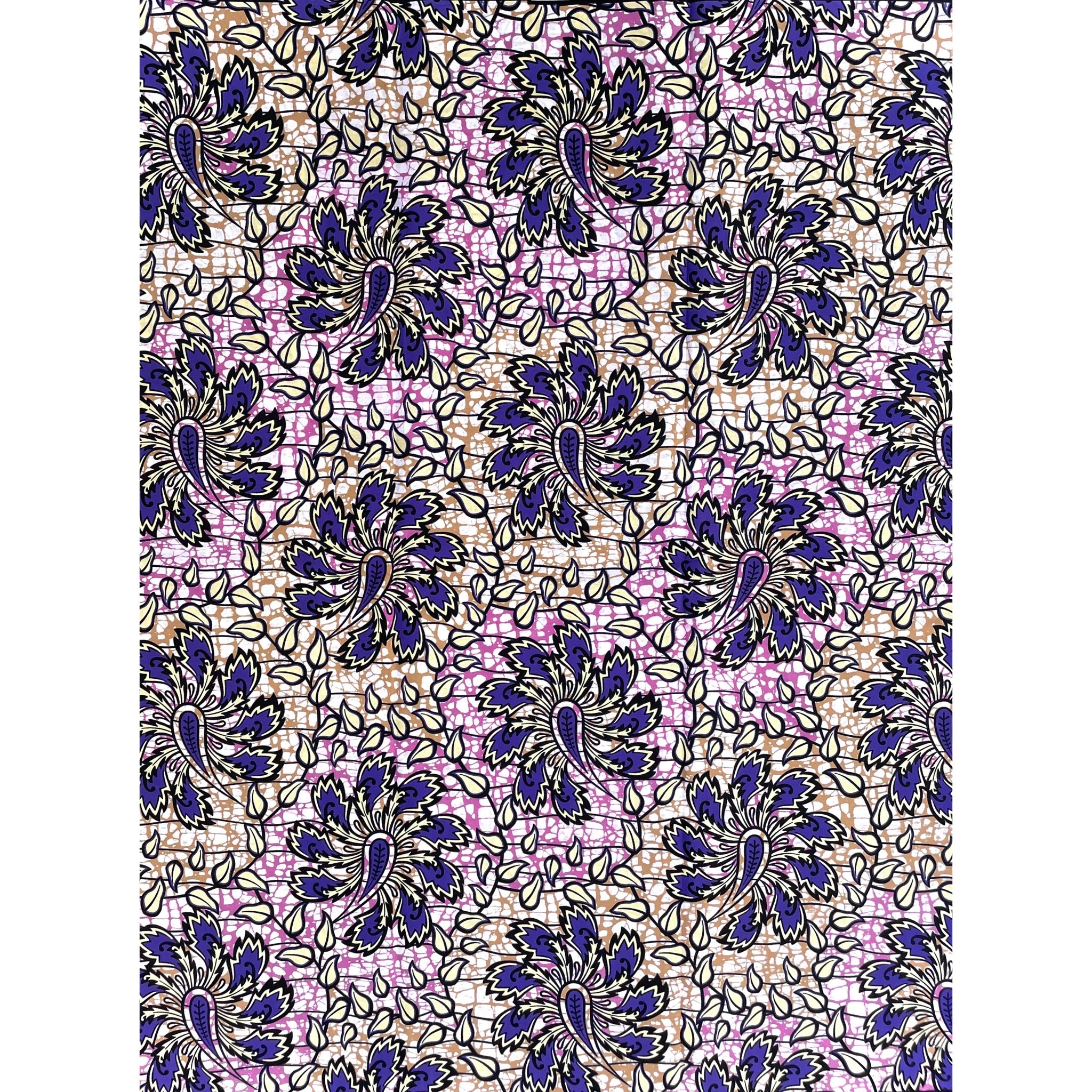 Wax Tissu Pagne Africain - Coupon 2 Yards 100% Coton - VIOLET / ROSE